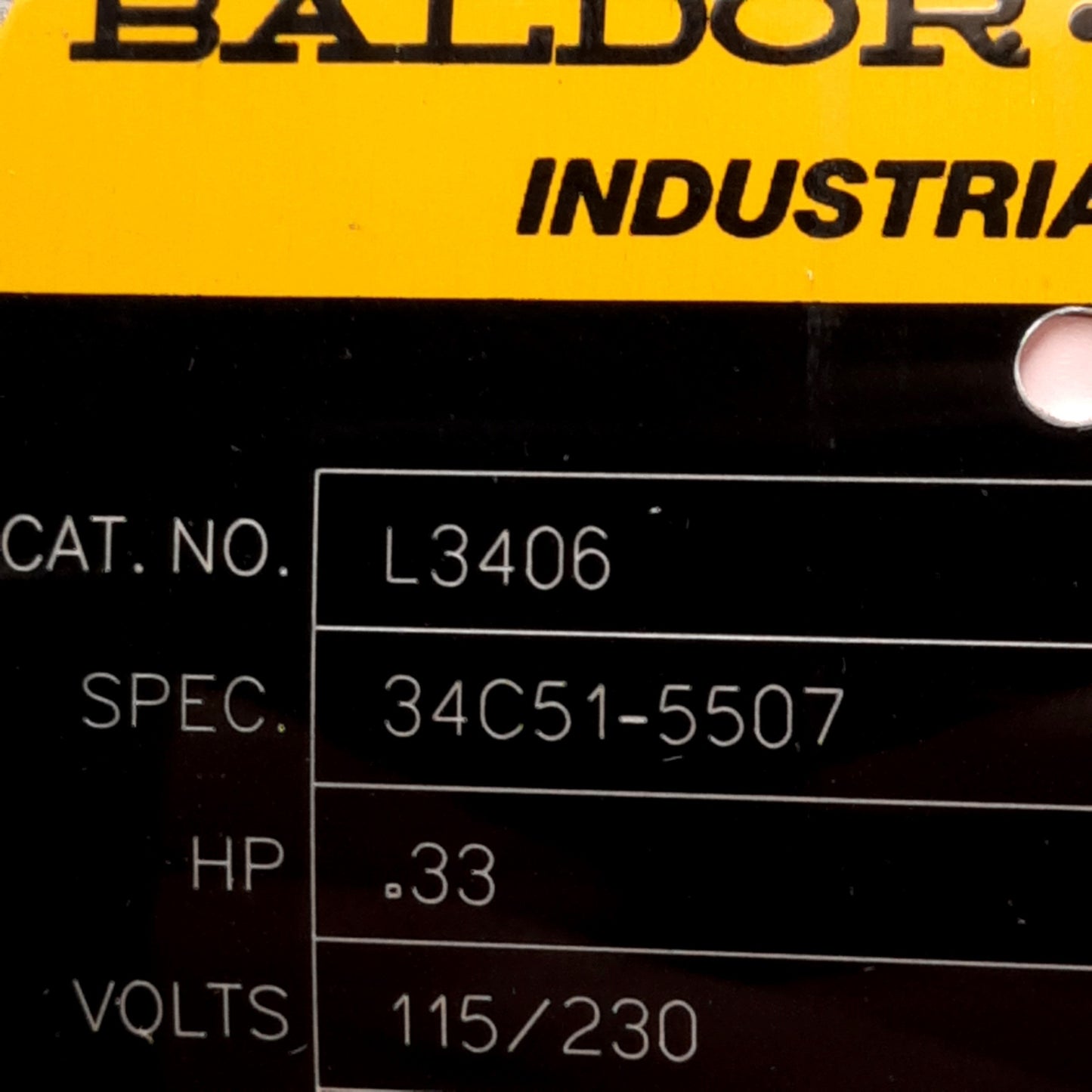 New Baldor L3406 AC Motor, 115/230VAC, 1725RPM, 1/3HP, ø1/2in Shaft, NEMA 48