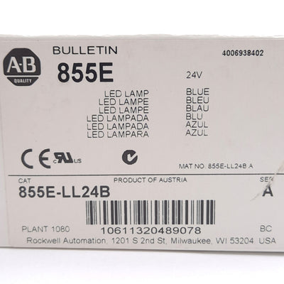 New Allen Bradley 855E-LL24B LED Lamp for 50mm Stack Light, Blue, 24VAC/DC