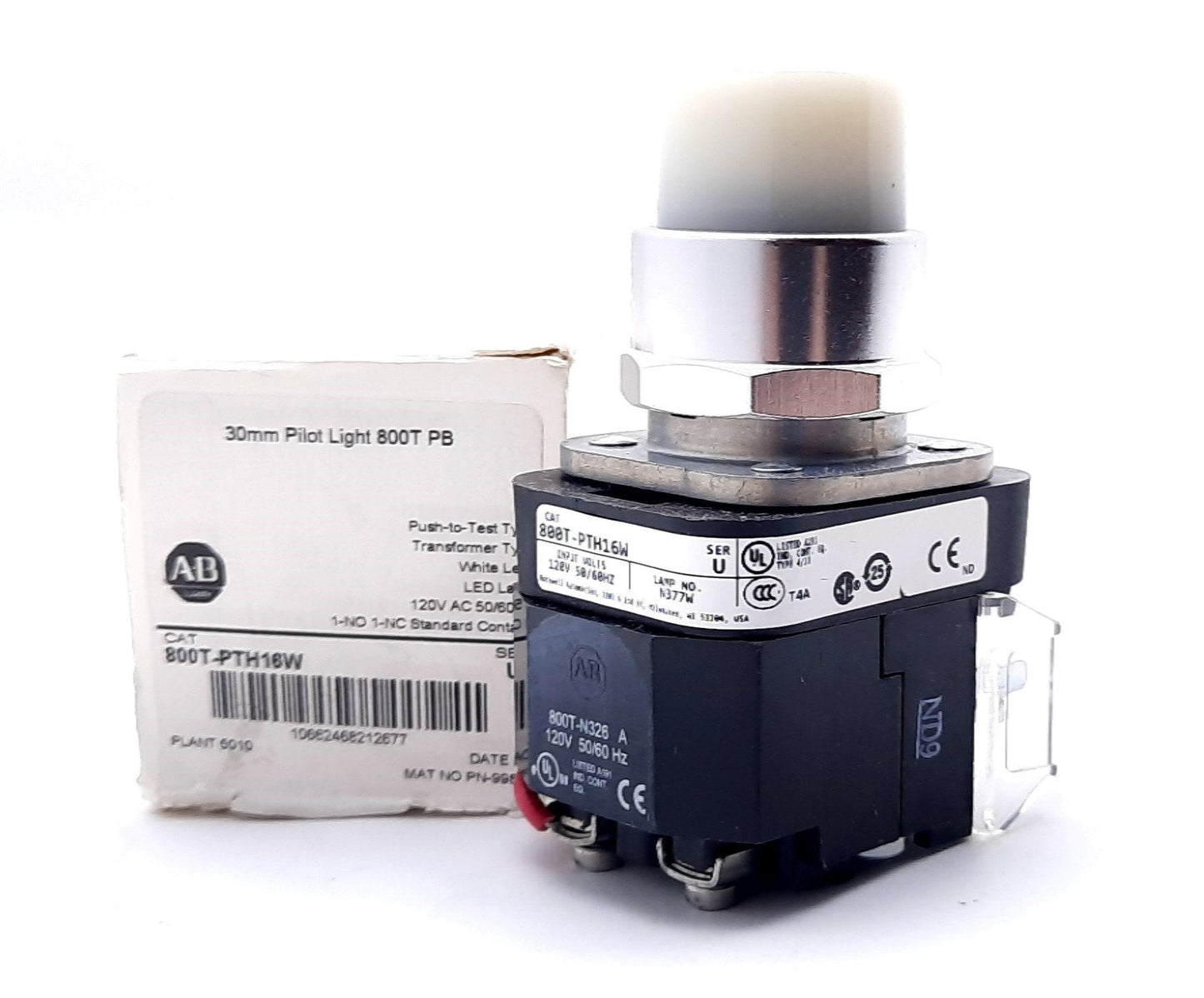 New Allen Bradley 800T-PTH16W Illuminated Push To Test Pilot LED Button 120V White