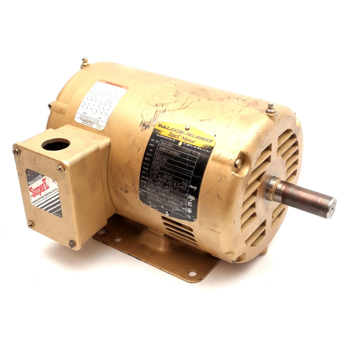 Used Baldor EM3157T AC Motor, 3PH 230/460VAC, 1750RPM, 2HP, ø22mm Shaft, 145T Frame