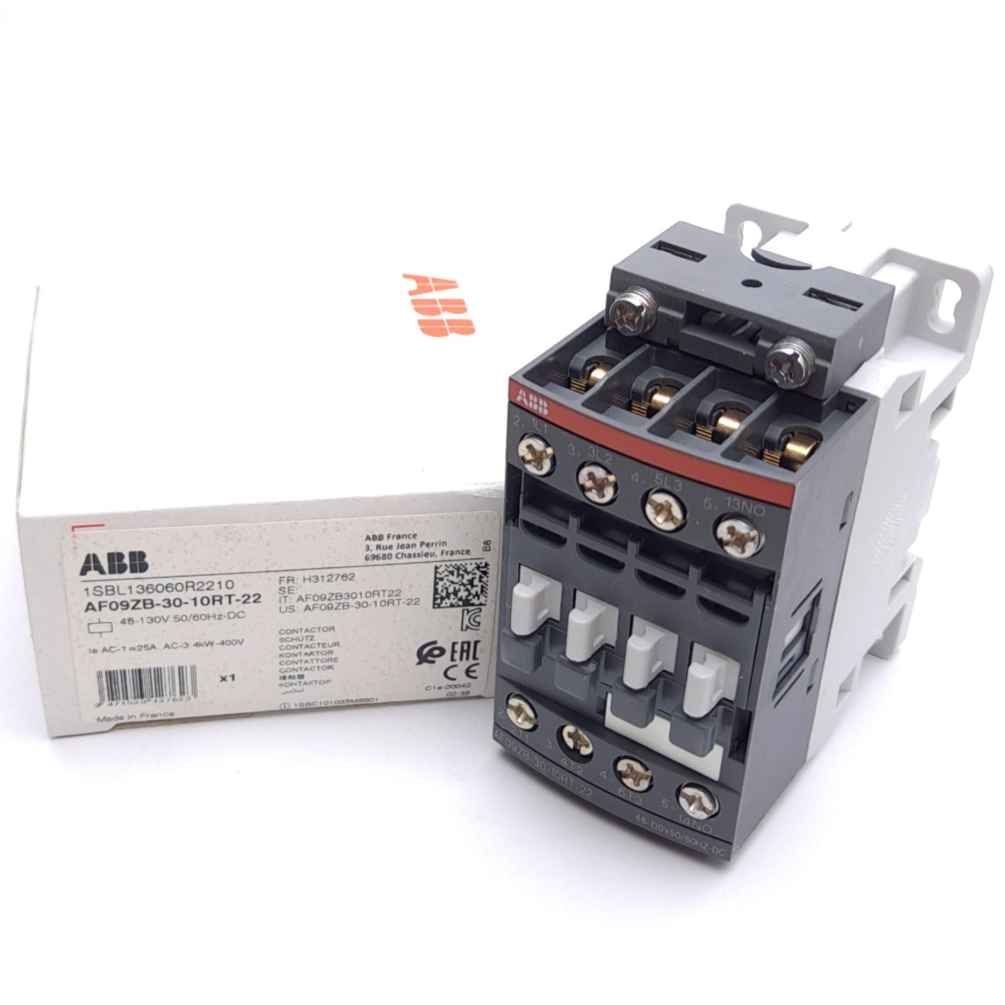 New ABB AF09ZB-30-10RT-22 Contactor, 3-Pole, 600VAC 25A Contact, 48-130VAC Coil