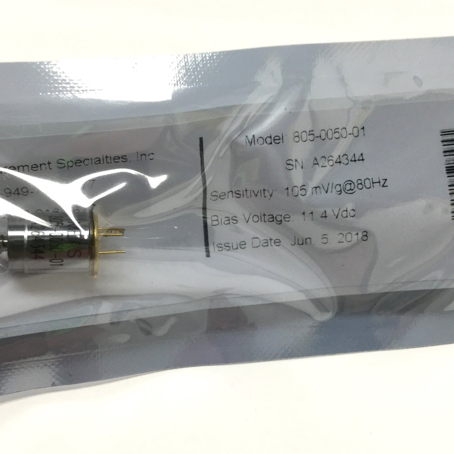 New Measurement Specialties 805-0050-01 Piezoelectric Accelerometer, 1-8000Hz, ±50g