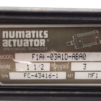 Used Numatics F1AK-03A1D-ABA0 Tie Rod Cylinder 1.5in Bore, 3in Stroke, 250PSI NPTF3/8