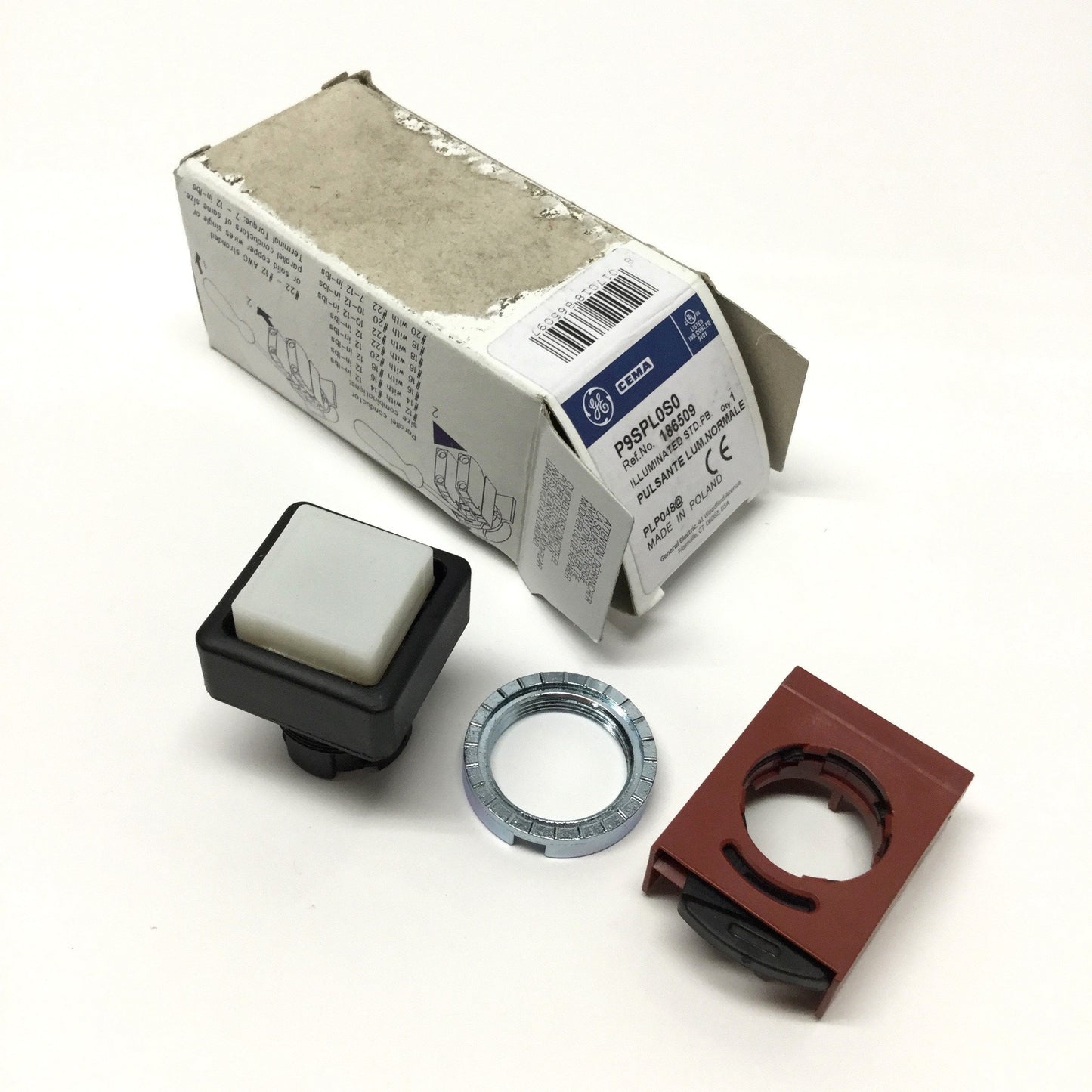 New General Electric P9SPL0S0 186509 Square Illuminated Pushbutton Switch Operator