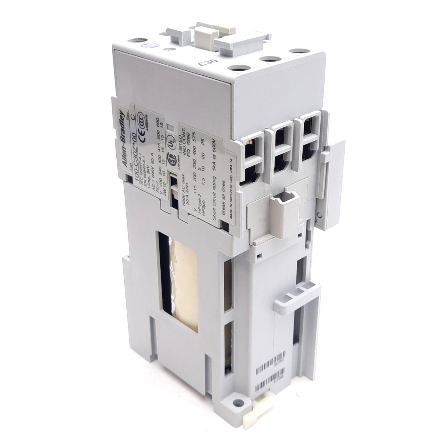 New Allen Bradley 100-C30ZJ10 Contactor, 3-Pole, N.O. Aux, 600VAC 30A, 24VDC Coil
