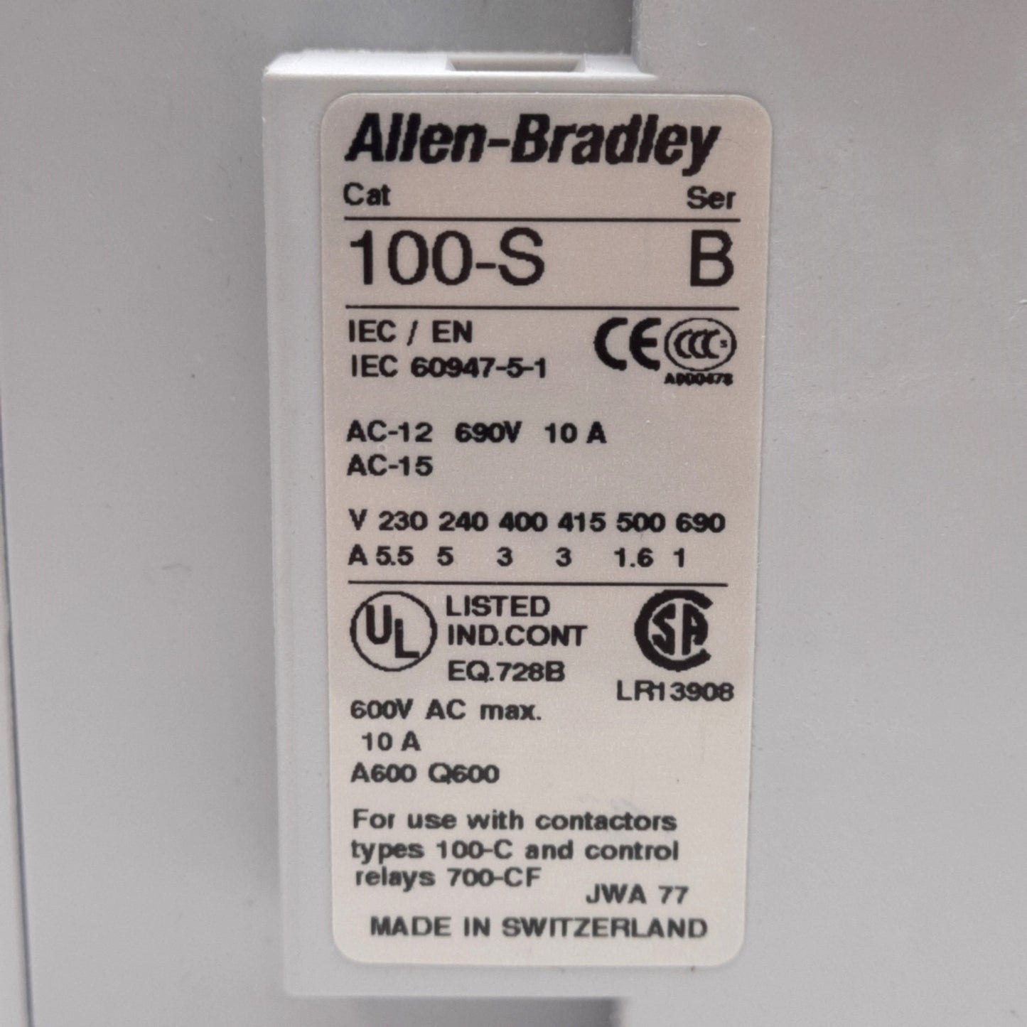 New Allen Bradley 100-C30ZJ10 Contactor, 3-Pole, N.O. Aux, 600VAC 30A, 24VDC Coil