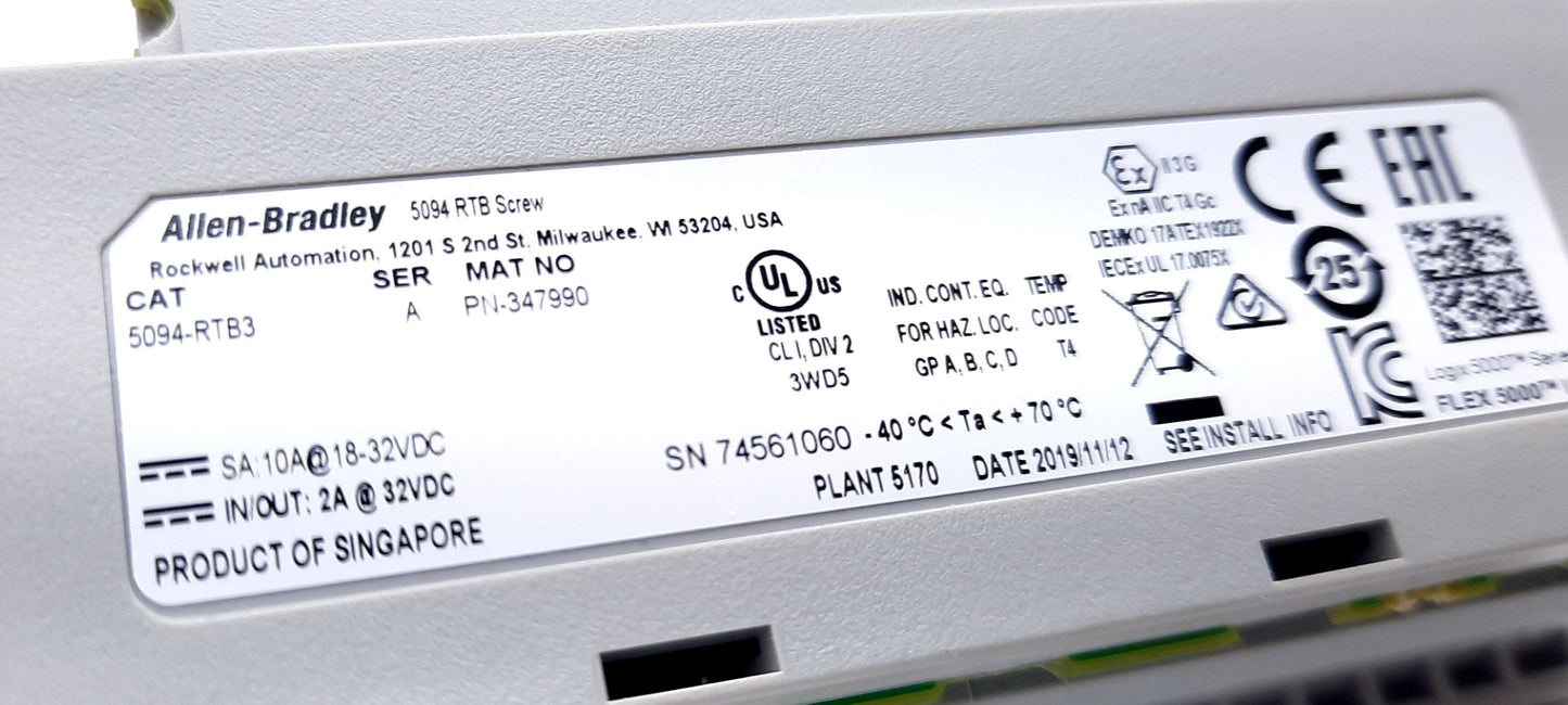 New Allen Bradley 5094-RTB3 Removable Terminal Block Screw, Use W/Flex 5000 Module