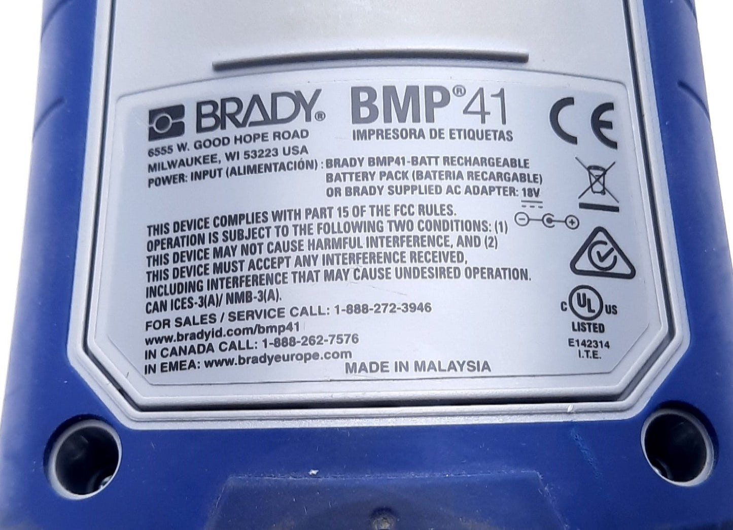 Used Brady BMP41 Handheld Industrial Label Printer Thermal Transfer 300 dpi, 1.3"/s