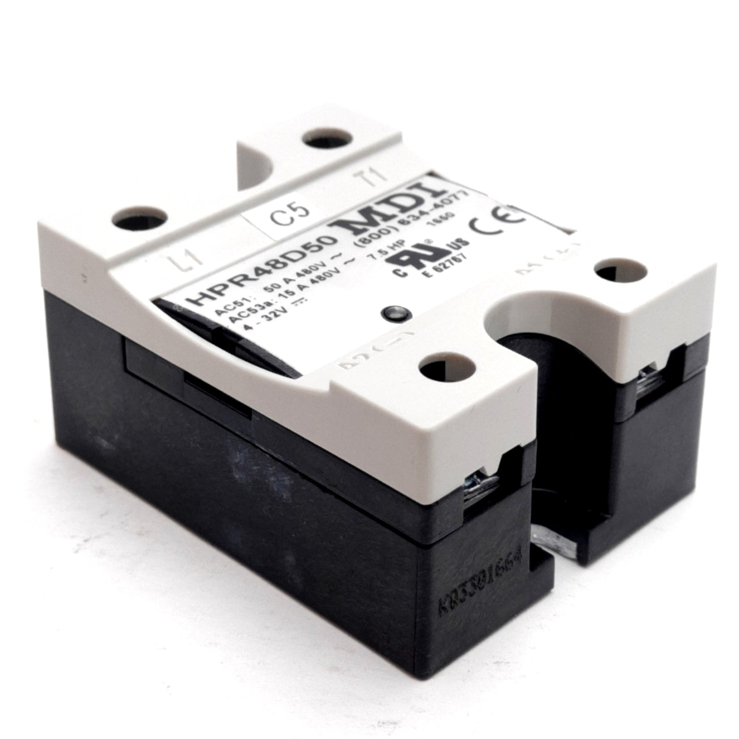 Used MDI HPR48D50 Solid State Relay, 1-Pole, 480VAC 50A, 4-32VDC Control, Screw Clamp