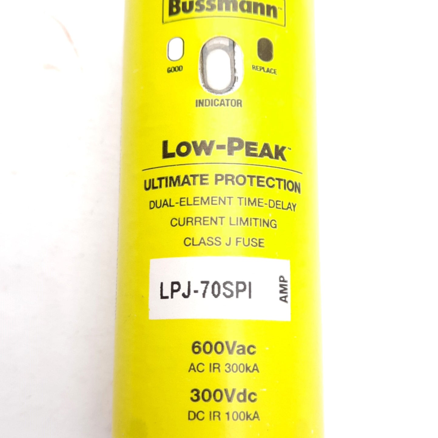 Used Bussmann LPF-70SPI Low-Peak Class J Fuse 70A 600VAC/300VDC, ø1 1/8in x 4 5/8in