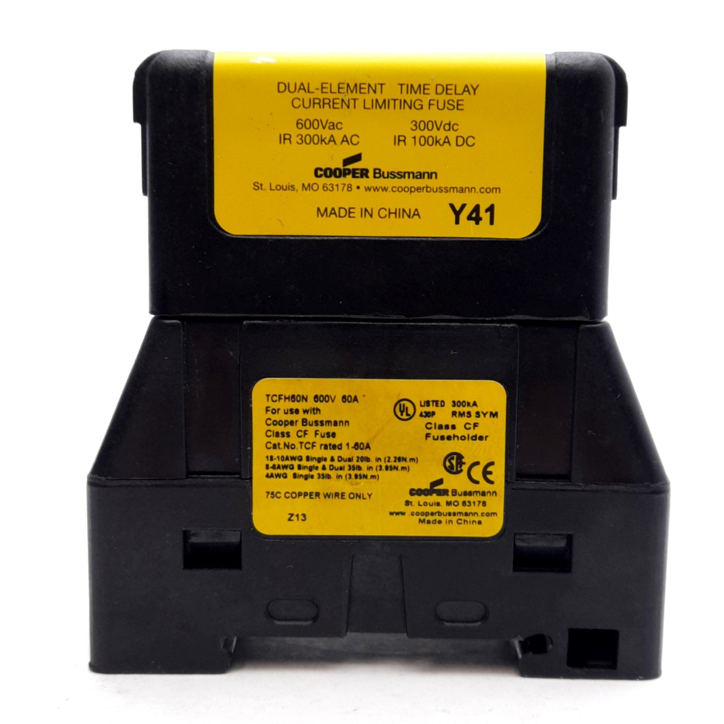Used Bussmann TCF35 Time Delay Fuse With Base, Class CF, 600VAC/300VDC 35A, DIN Rail