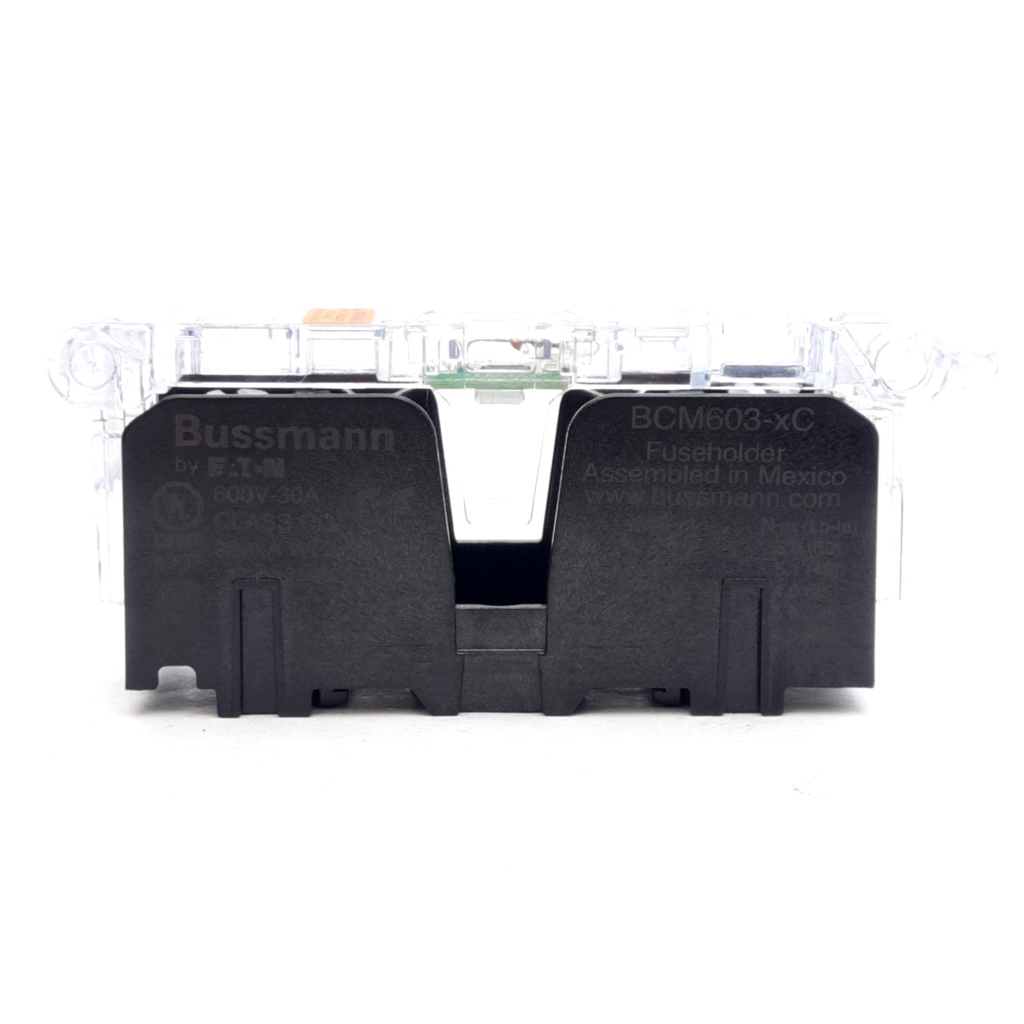 Used Bussmann BCM603-xC Class CC Stackable Fuse Block, LED, 600VAC 30A, DIN Rail
