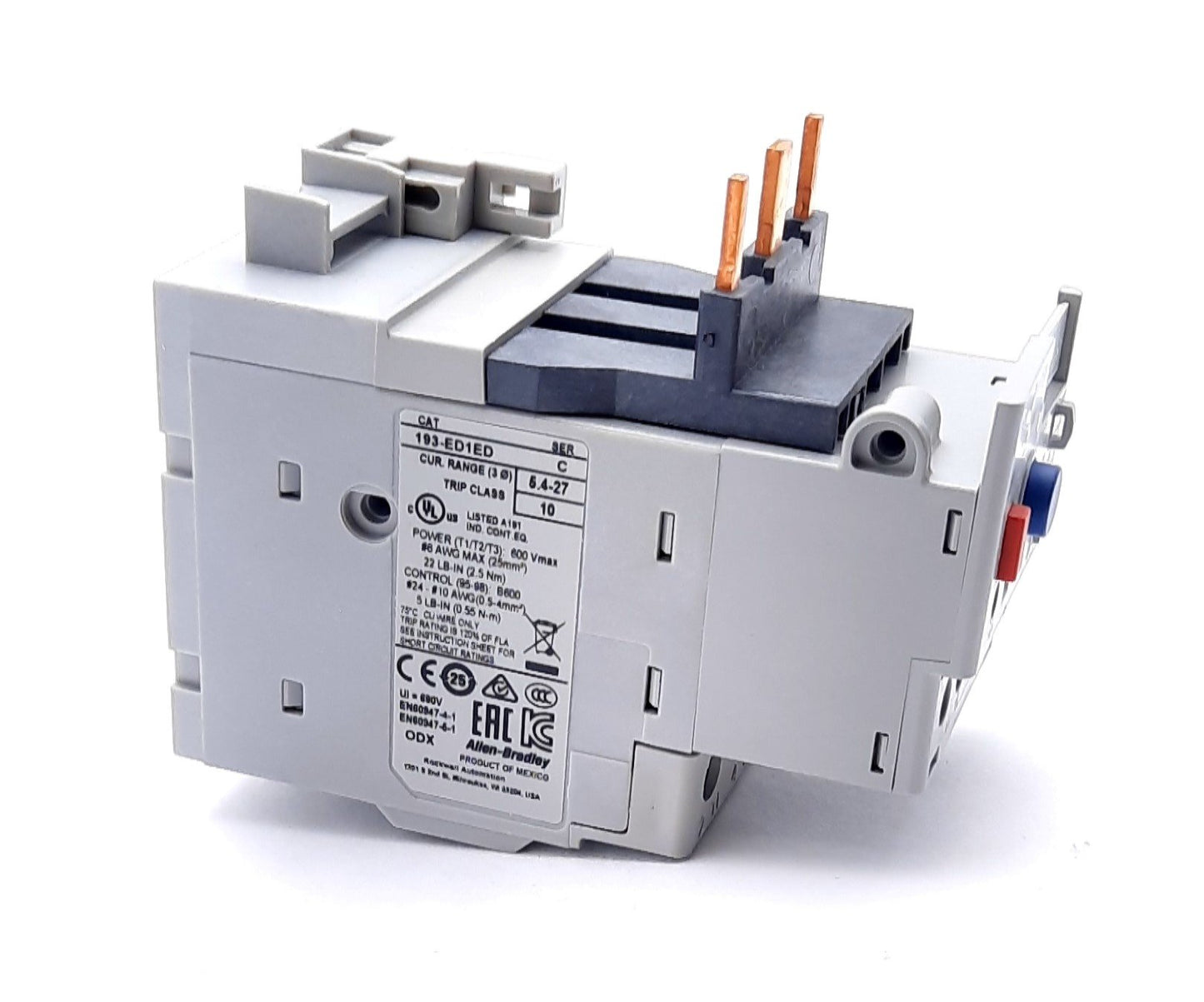 New Allen Bradley 193-ED1ED Overload Relay Fixed Class 10, 3 Phase 5.4-27A