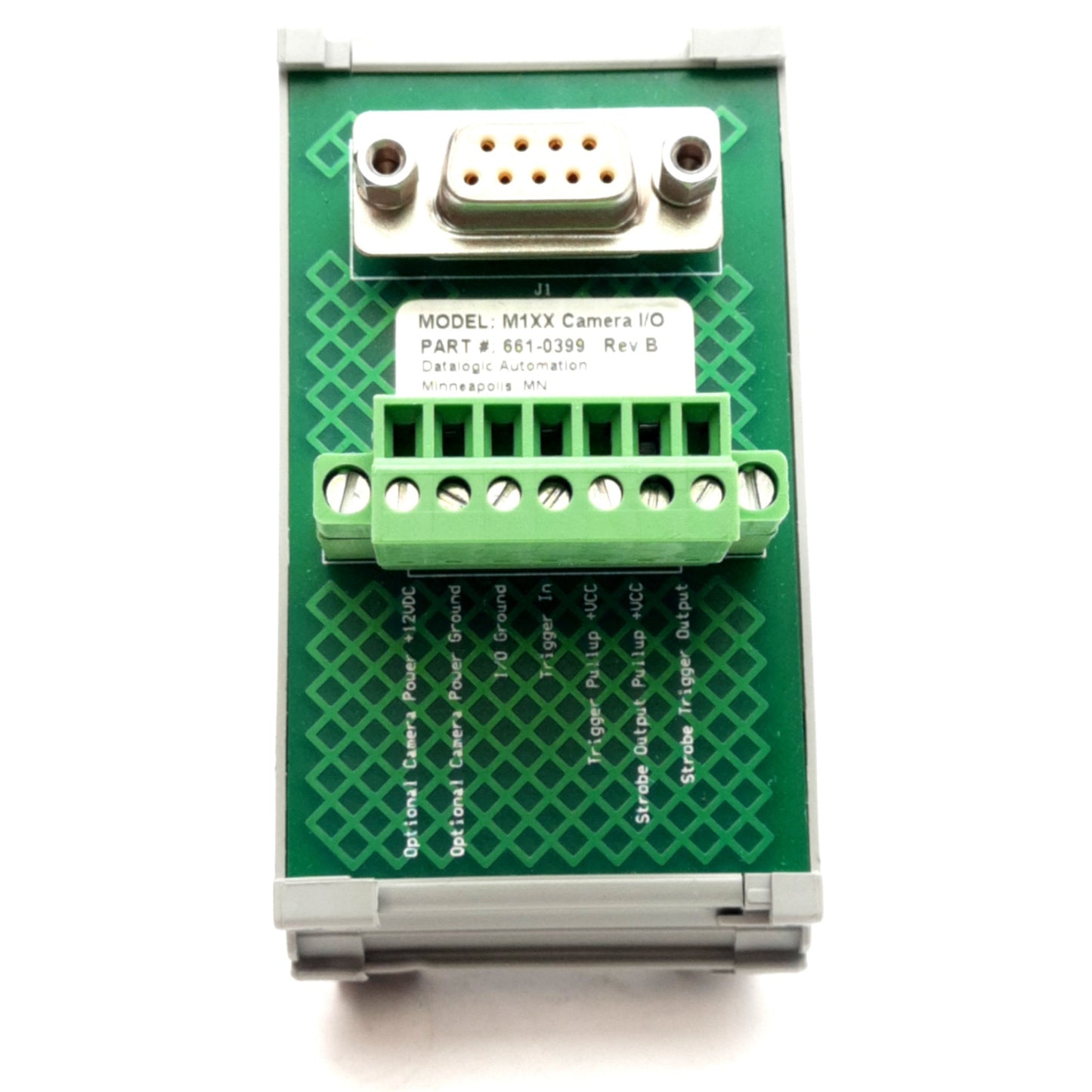 Used Datalogic 661-0399 M1XX Camera I/O Board, 9-Pin D-Sub Female, 7-Terminals