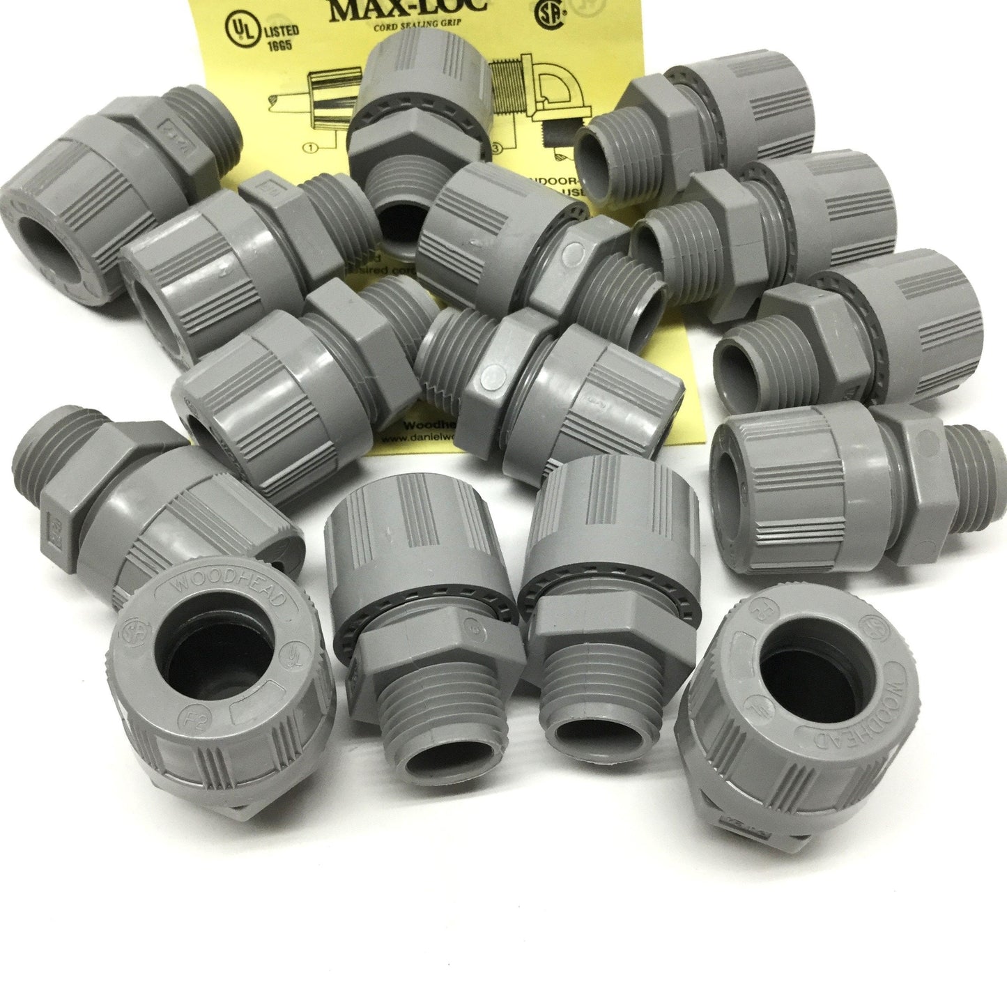 New – Open box Lot of 15 Woodhead 5534 MAX-LOC Cable Gland Cord Grip 1/2" NPT Ø0.562" to 0.625"