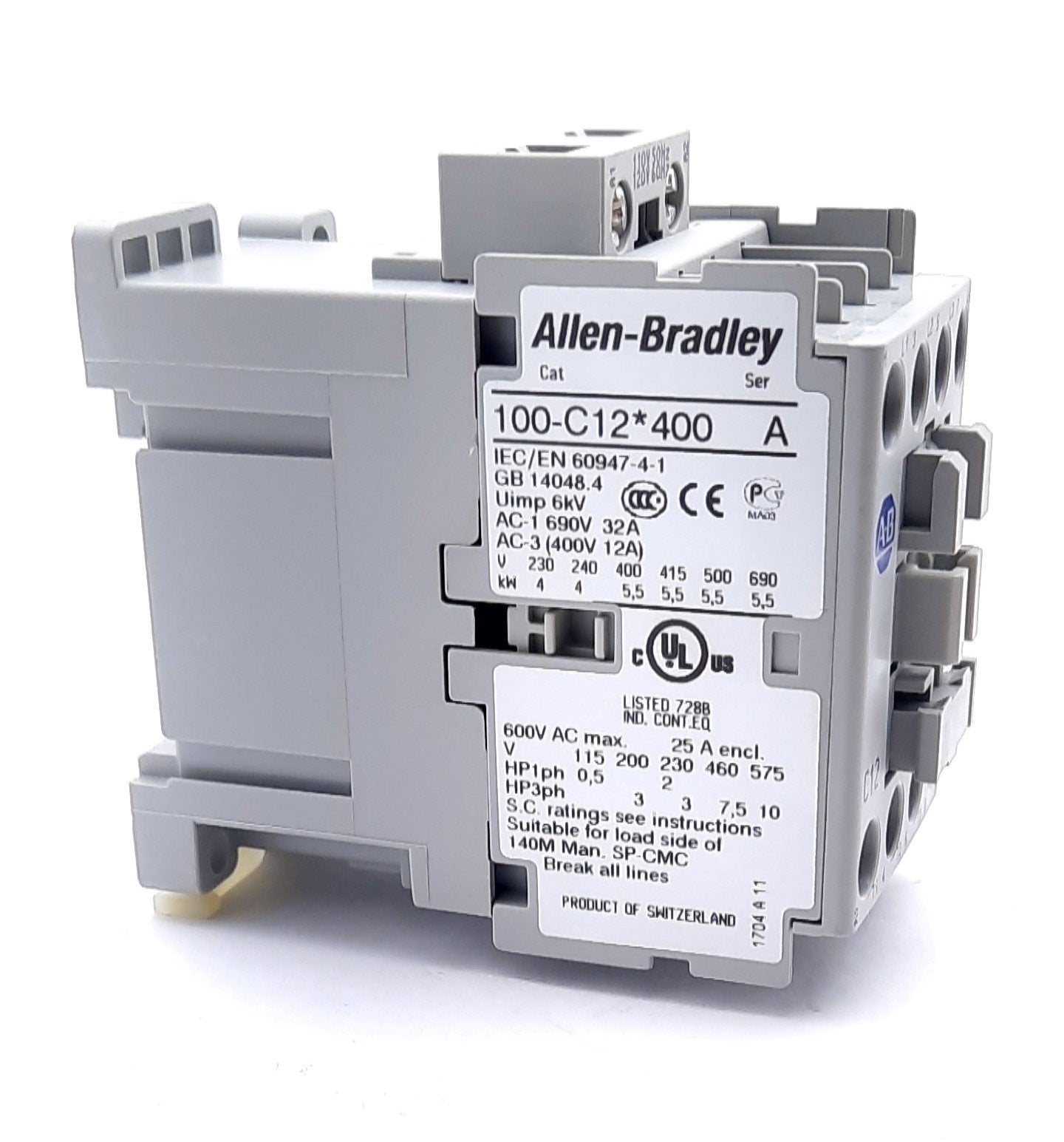 New Allen Bradley 100-C12D400 Contactor 4 Pole, 4 N.O, 12A, 110V 50Hz 120V 60Hz
