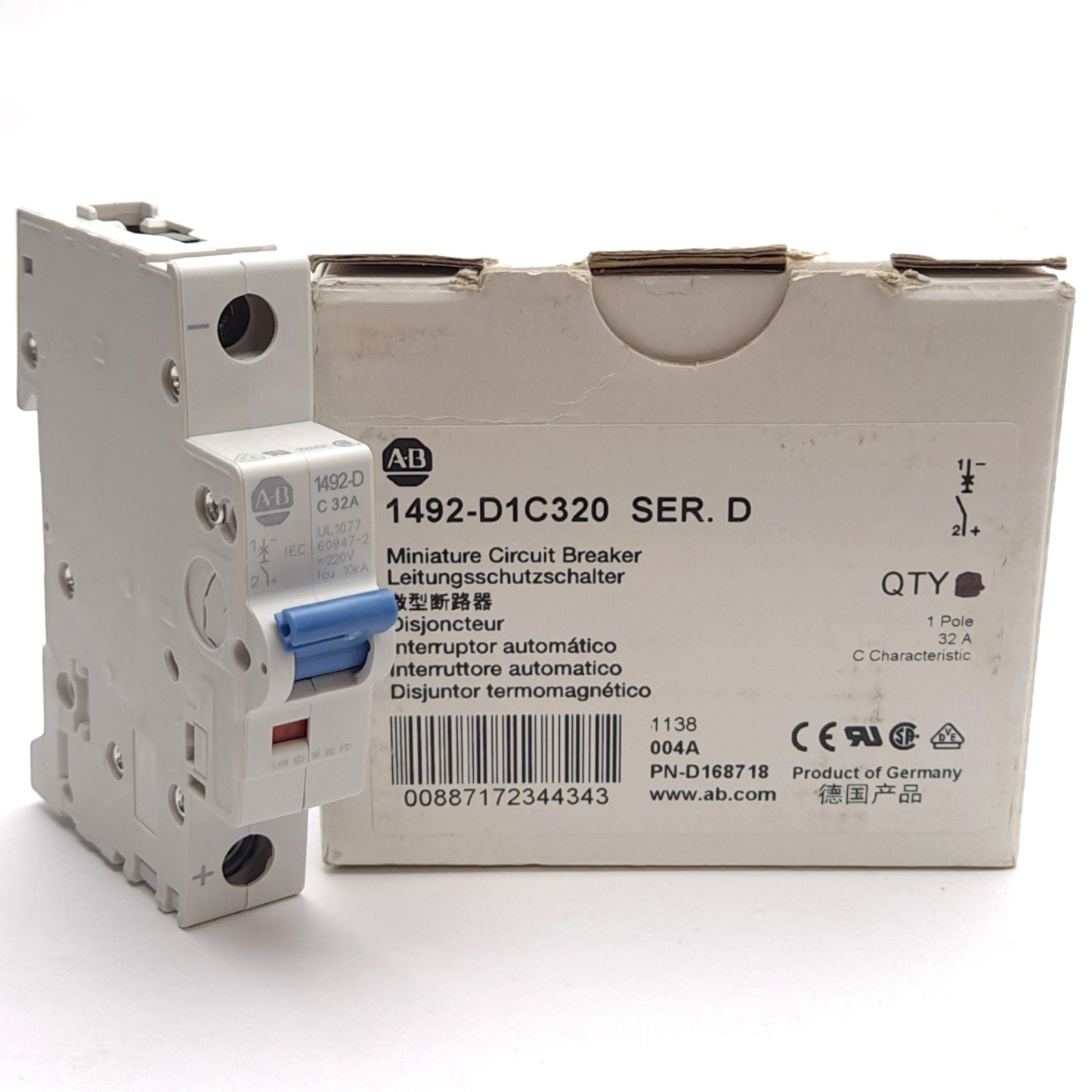 New Allen Bradley 1492-D1C320 Mini Circuit Breaker, 1-Pole, C-Curve, 250VDC 32A
