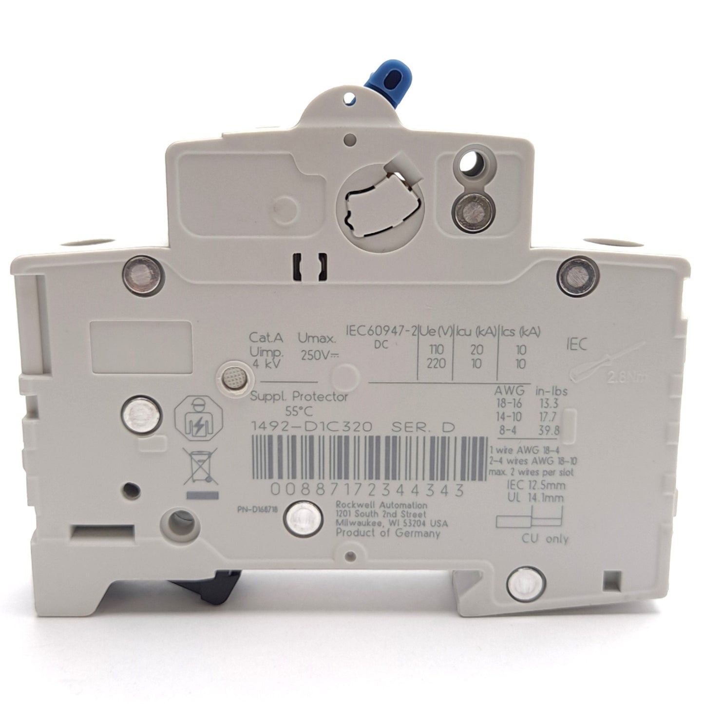 New Allen Bradley 1492-D1C320 Mini Circuit Breaker, 1-Pole, C-Curve, 250VDC 32A