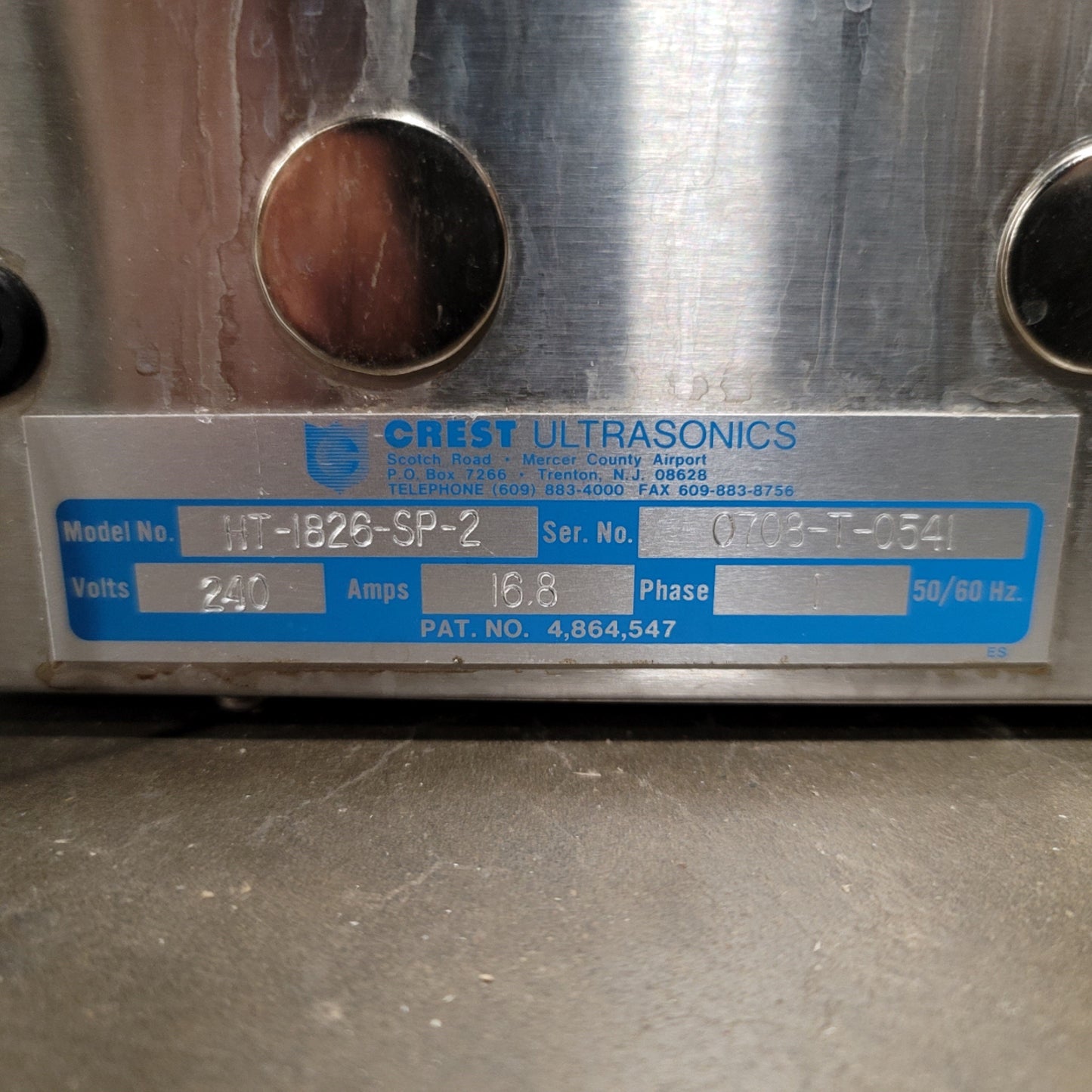 Used Crest HT-1826-SP-2 Heated Rinse Tank 33 Gallons 18"W x 26"L x 18"D 240VAC 3-Ph
