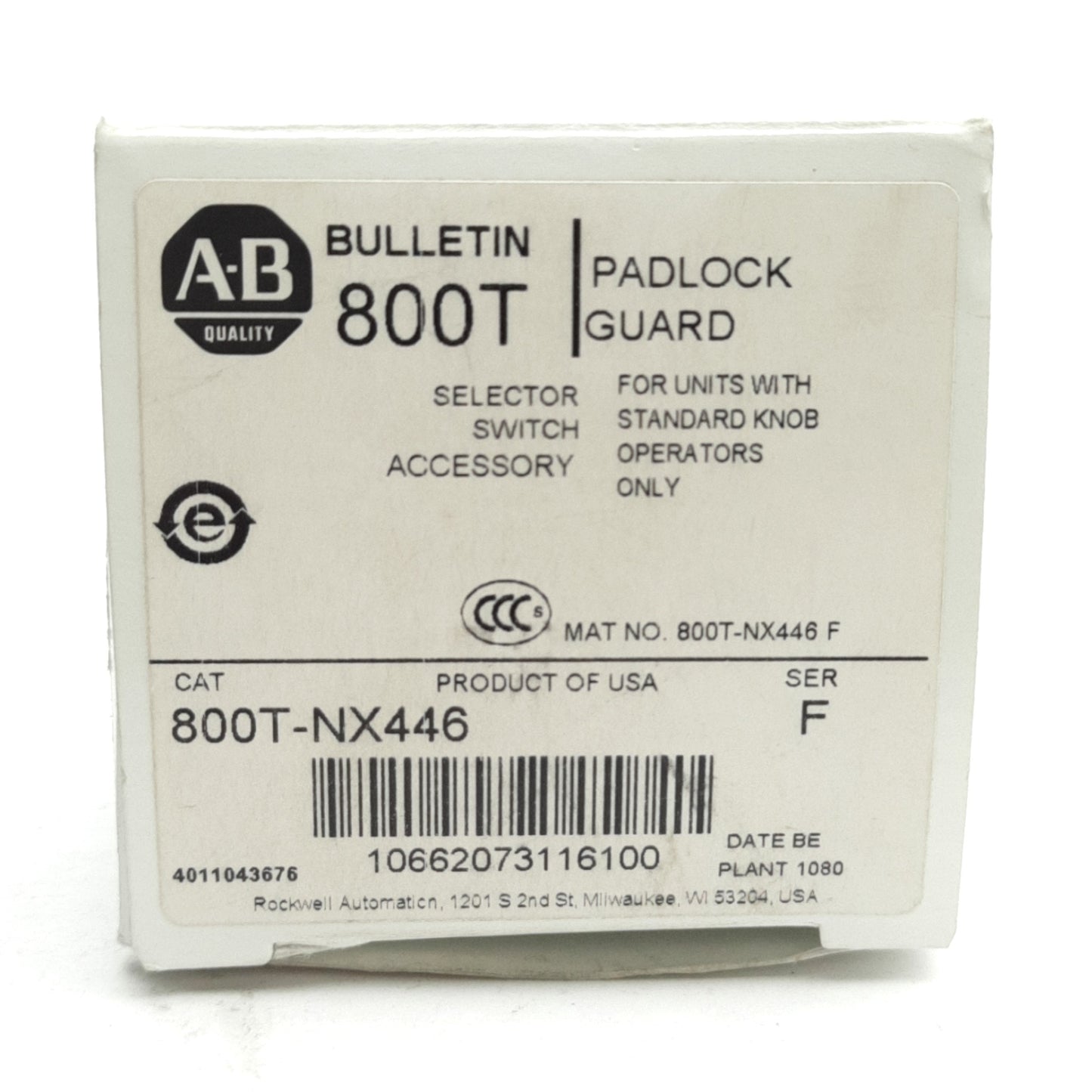 New Allen Bradley 800T-NX446 Pad Lock Guard, For 30mm Pushbutton Switches