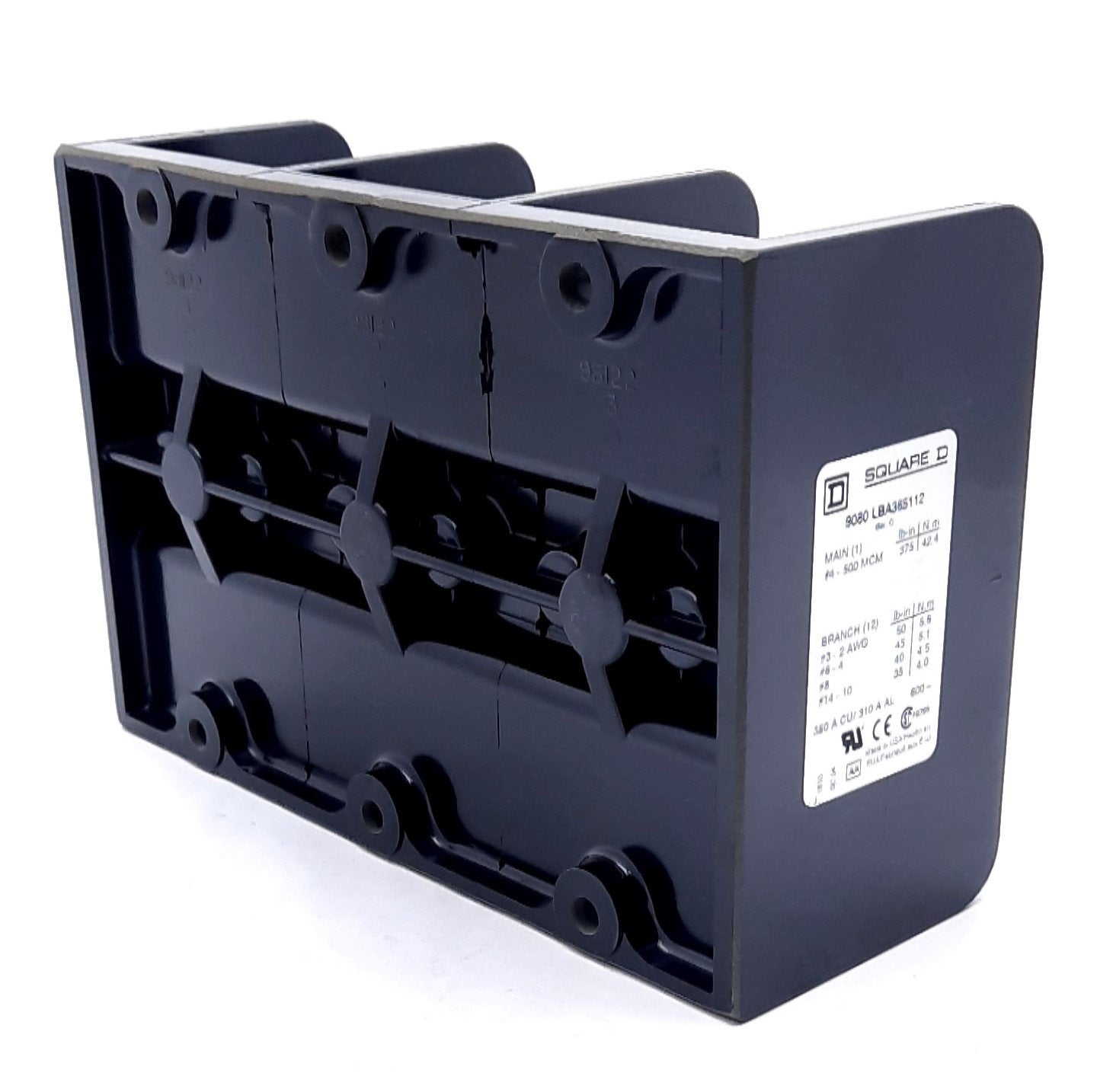 New Square D LBA365112 Power Distribution Block 600VAC/DC 310A 3 Pole 65kA