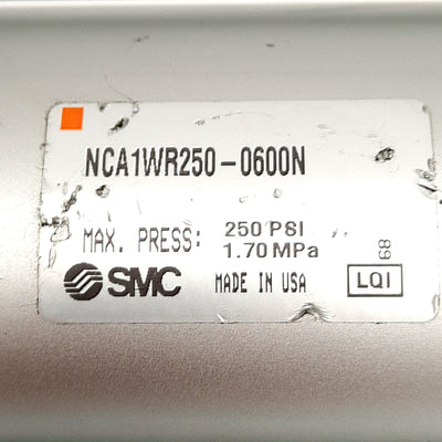 Used SMC NCA1WR250-600N Double Rod Cylinder, ø2.5in Bore, 6in Stroke, 250PSI, NPTF3/8