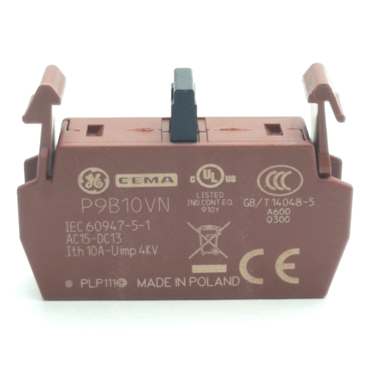 New Lot of 5 General Electric P9B10VN Auxiliary Contact Block 1NO, 22mm, 10A, 600VAC