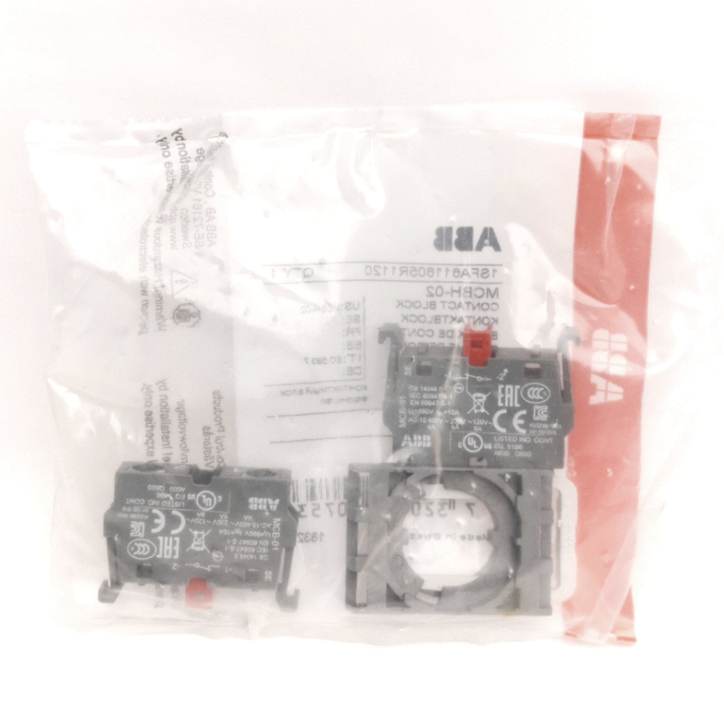 New ABB MCBH-02 Pushbutton Block & 2NC Contacts, 22mm, 690V 10A Max