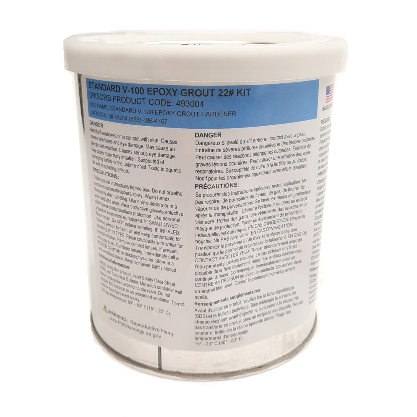 New Unisorb 493004 Standard V-100 Epoxy Grout Resin, 22# Two Part Kit, 363in³ Yield