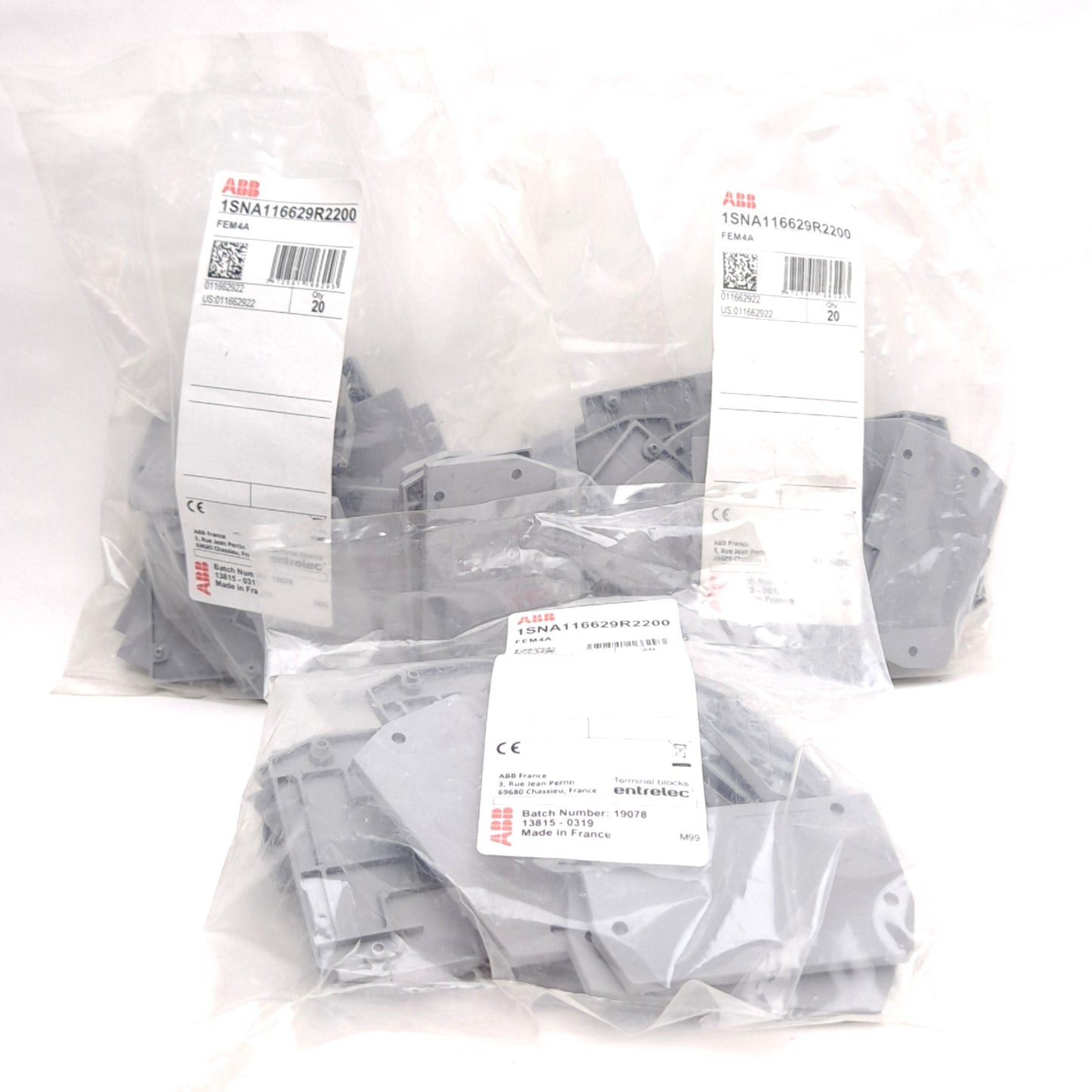 New Lot of 60 ABB FEM4A 1SNA116629R2200 Terminal Block End Plates, For ABB M4/6.4A