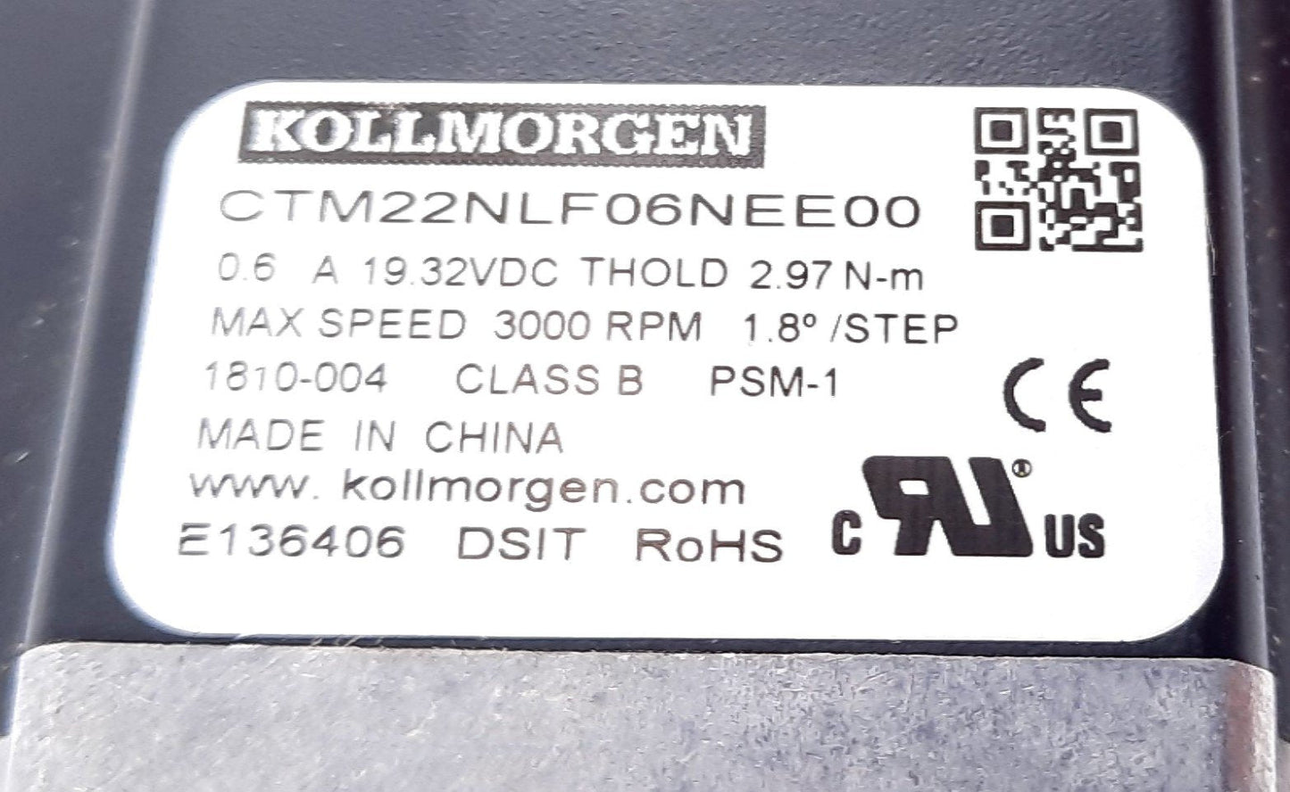 Used Kollmorgen CTM22NLF06NEE00 Stepper Motor W/Smooth Shaft 320VDC, 0.6A 3000RPM