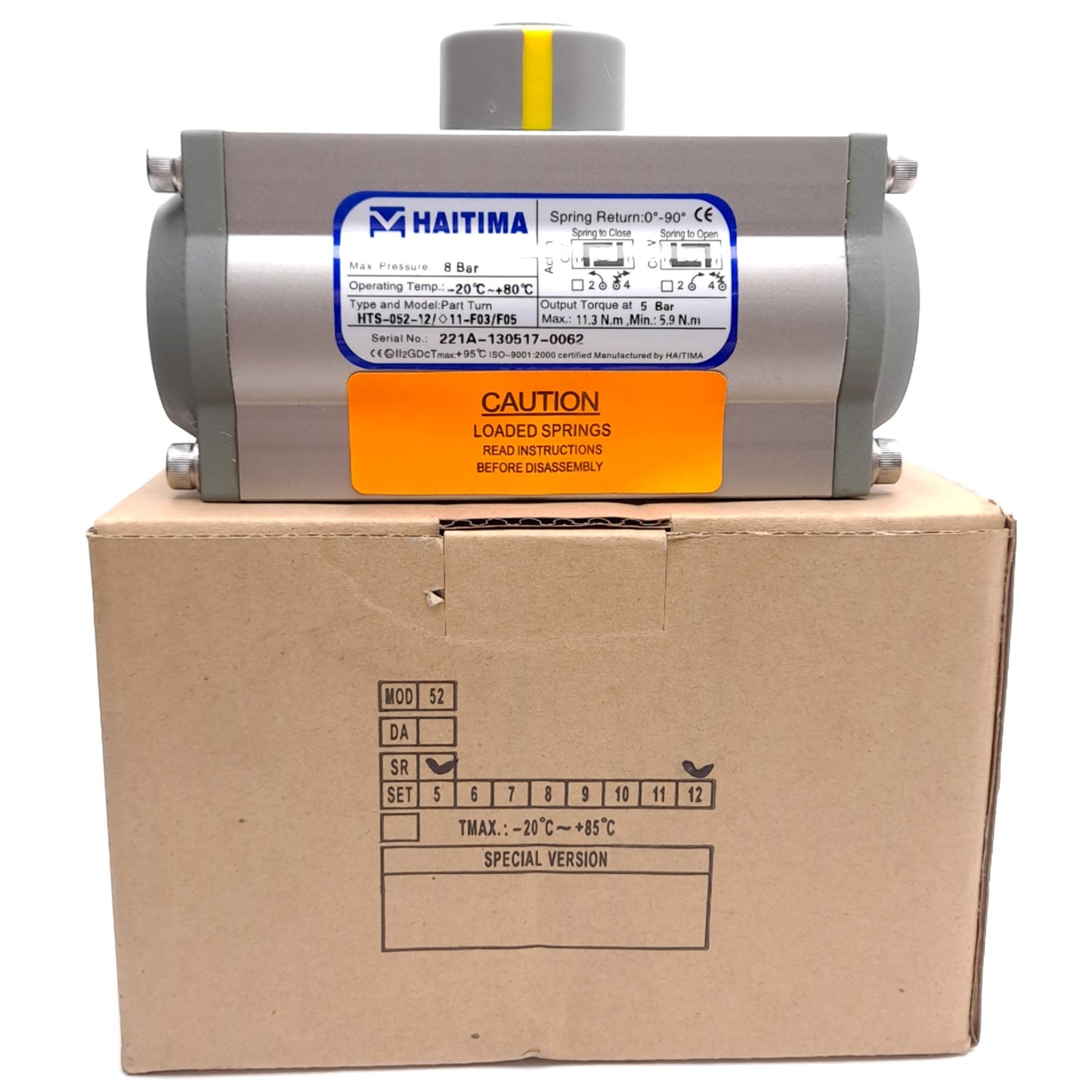 New Haitima HTS-052-12 Pneumatic Actuator, Single Acting, 8 Bar, 0-90° Spring Return