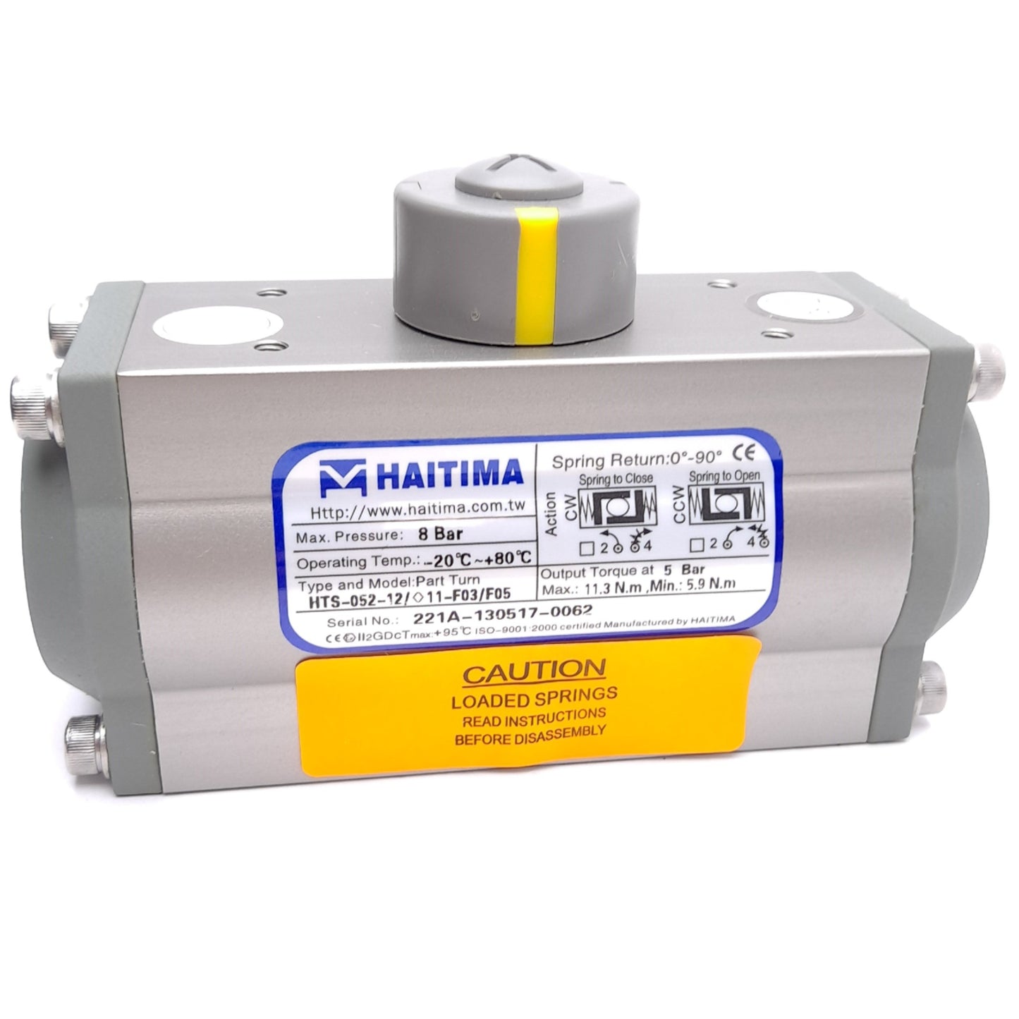 New Haitima HTS-052-12 Pneumatic Actuator, Single Acting, 8 Bar, 0-90° Spring Return