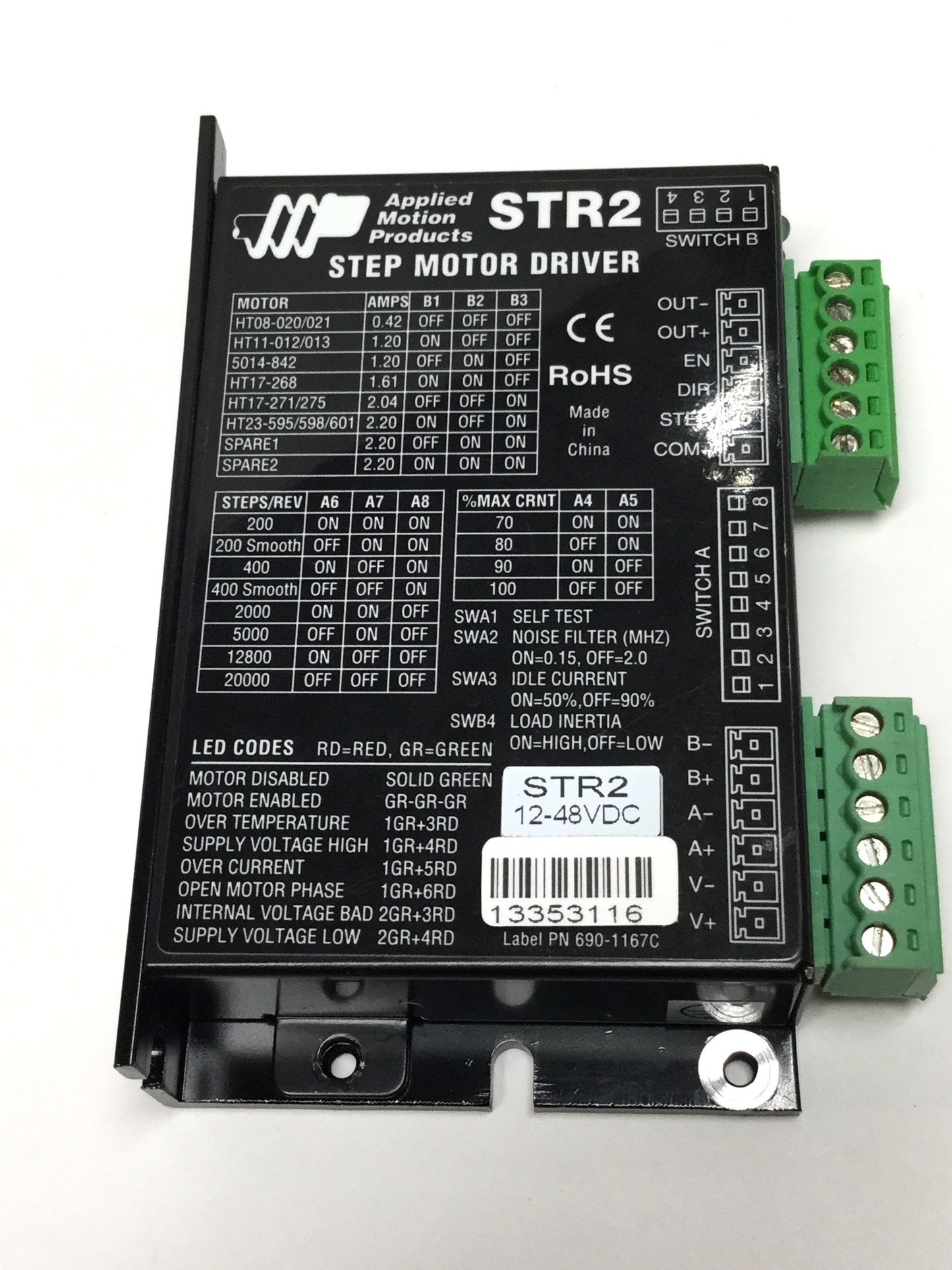 Used Applied Motion Products STR2 Microstep Motor Drive, 2-Phase, 12-48VDC, 2.2A/PH