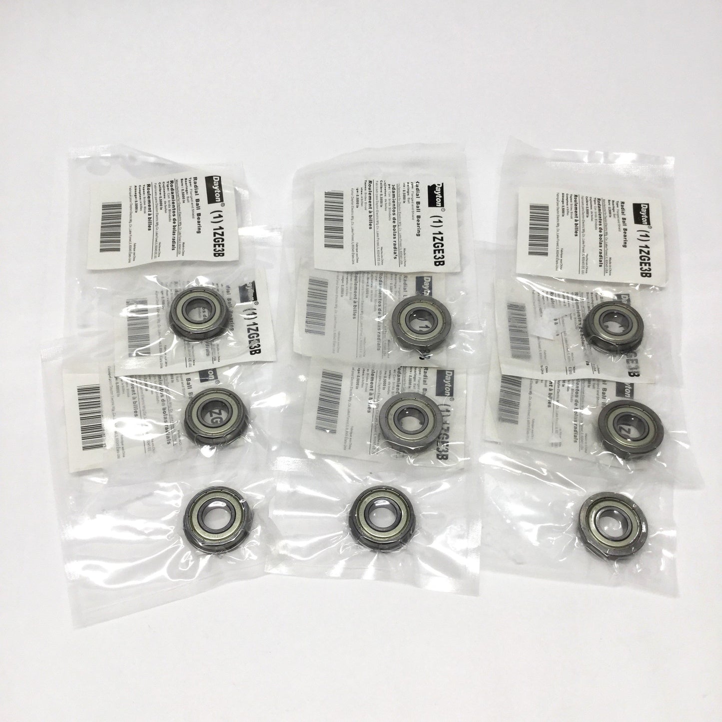 New Lot of 9 Dayton 1ZGE3 Flanged Radial Ball Bearings Ø1/2" Bore, Ø1-1/8" OD