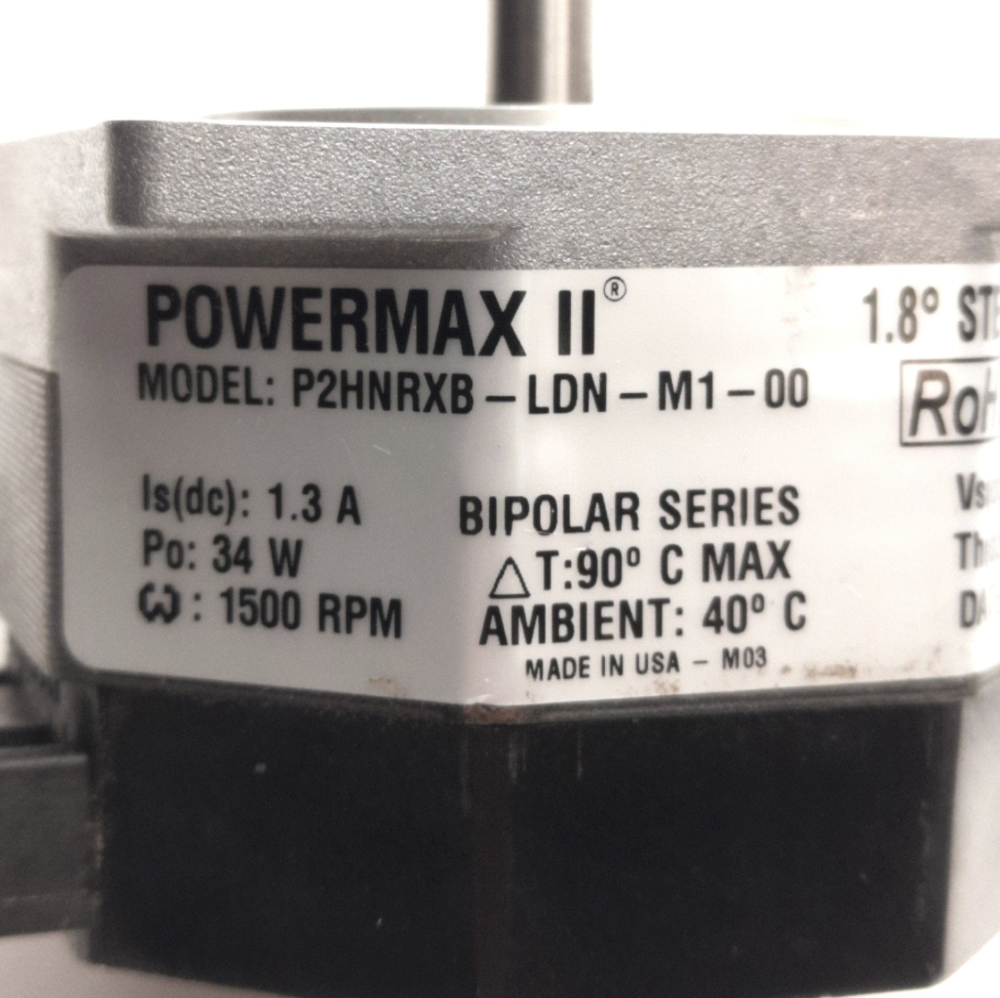 Used Kollmorgen P2HNRXB-LDN-M1-00 Stepper Motor, NEMA 23, 1.8° Step Angle, 65VDC