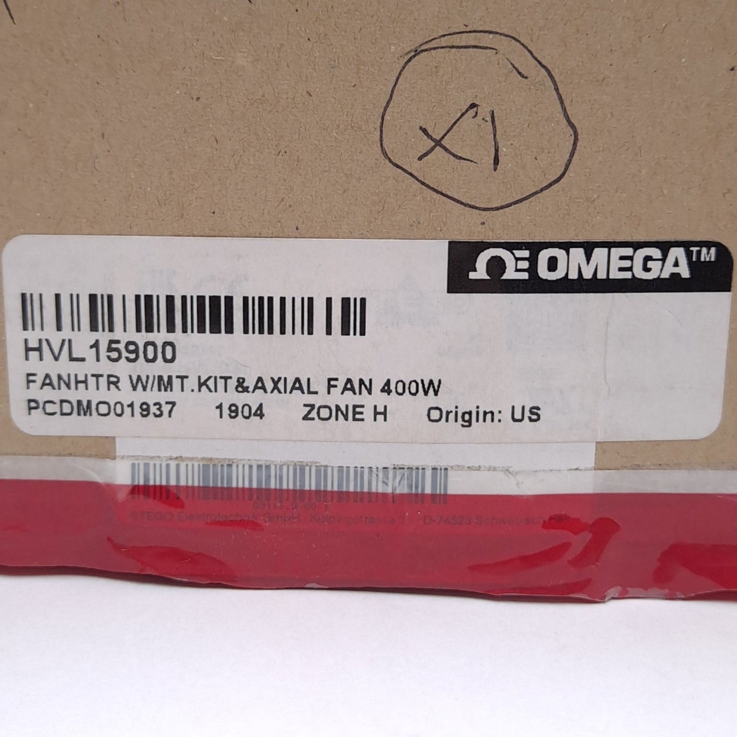 New Omega Engineering HVL15900 Compact Enclosure Fan Heater, 120VAC, 400W, 108 m³/h