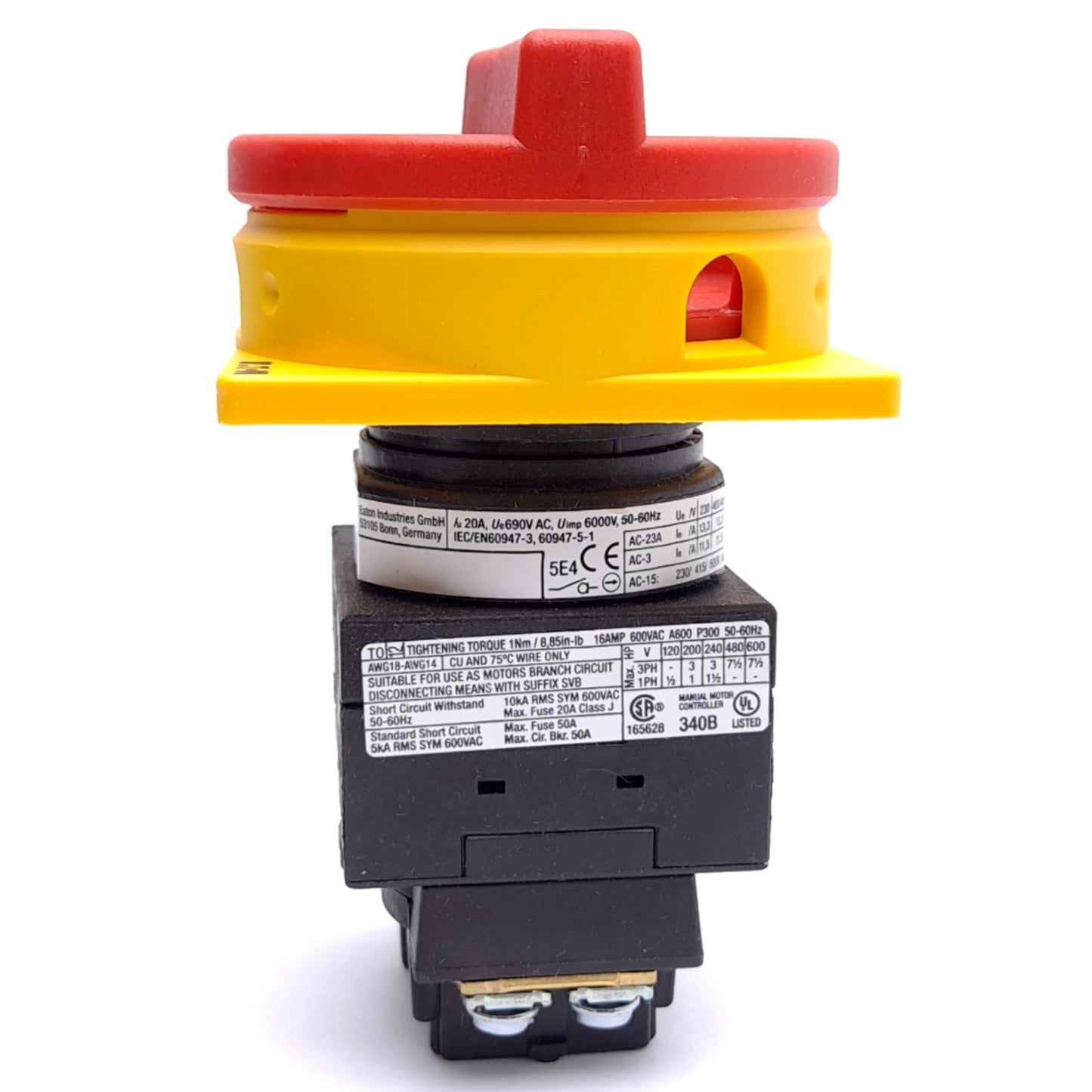 New Eaton T0-2-1/EA/SVB Main Switch, 3-Pole, 690VAC 20A, Red Rotary Handle