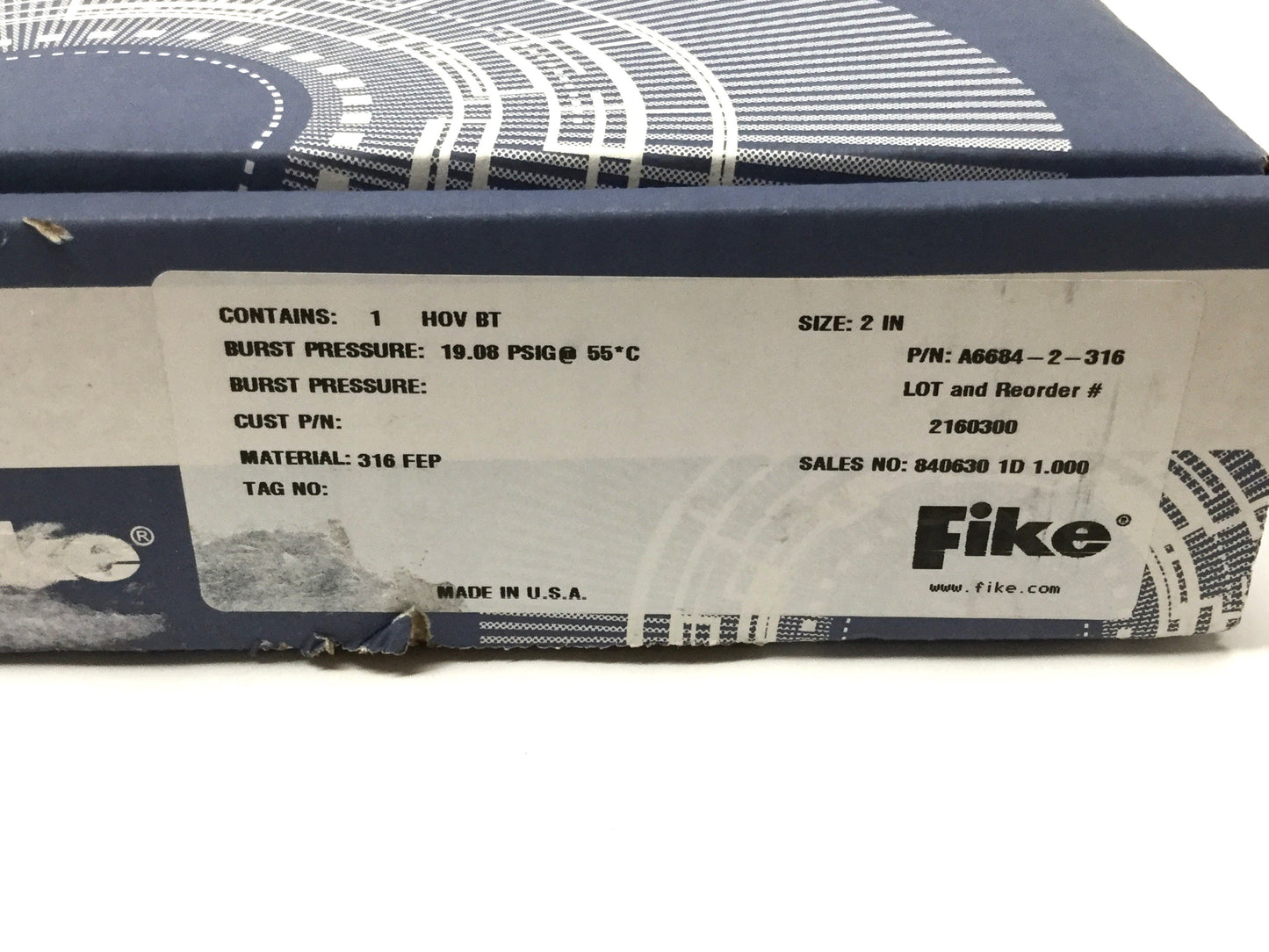 New Fike HOV BT Pressure Relief Rupture Disc Bolted Type 2" 19.08 PSIG @ 55°C