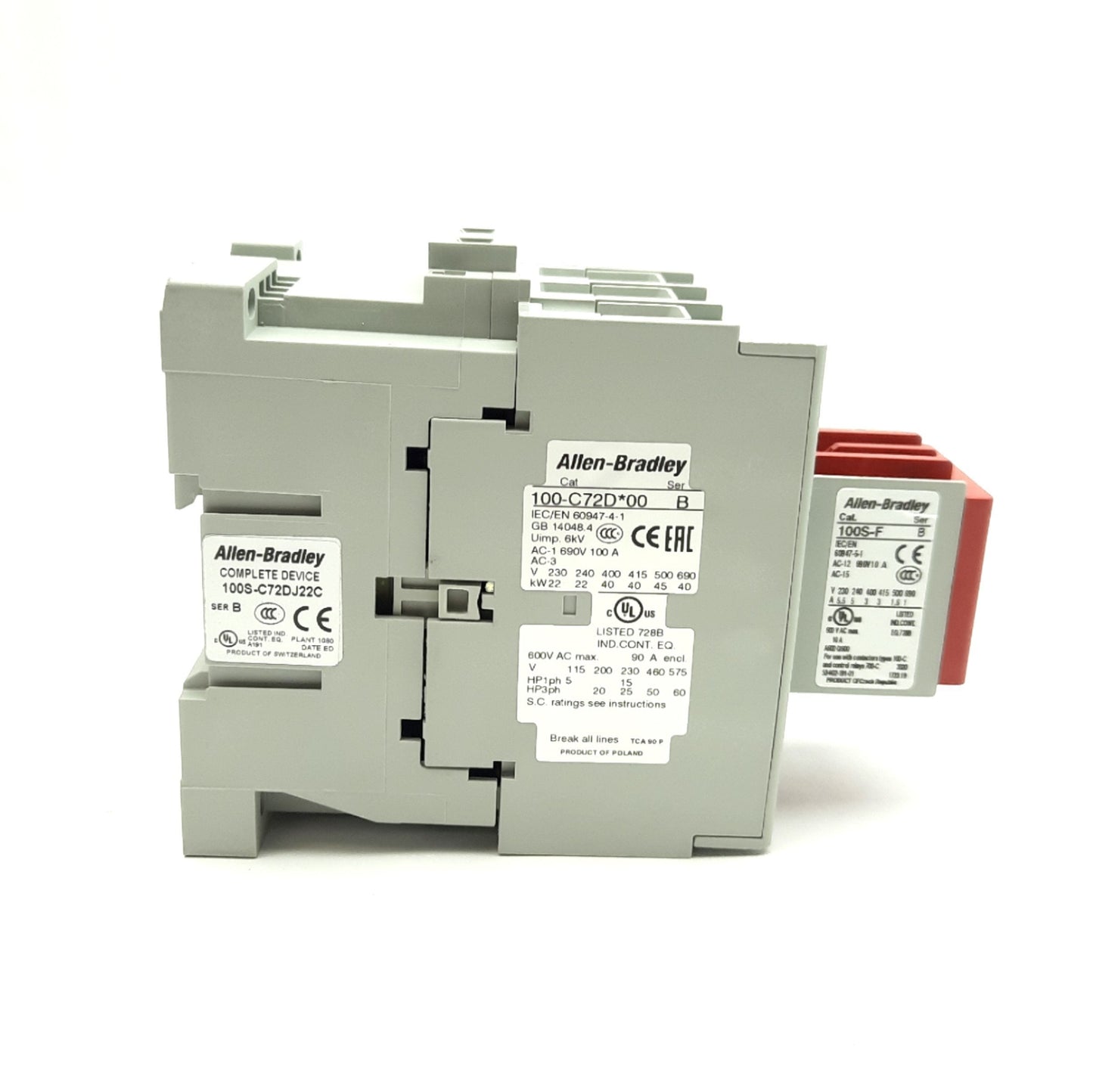 New Allen Bradley 100S-C72DJ22C Safety Contactor, 3-P NO, 72A Rating, 24V DC Coil