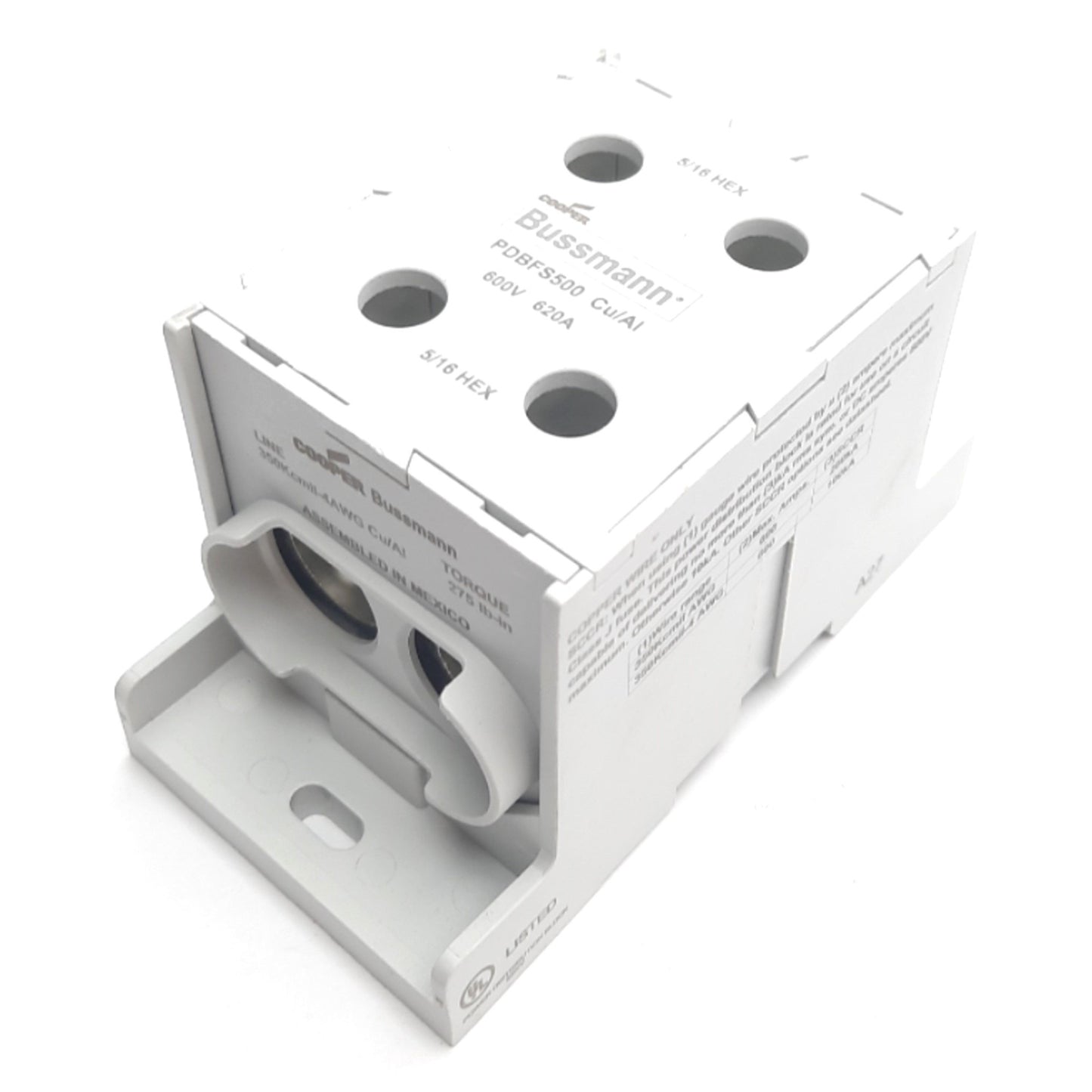 New COOPER Bussman PDBFS500 Power Distribution Block 600V, 620A, 350kcmil to 4 AWG