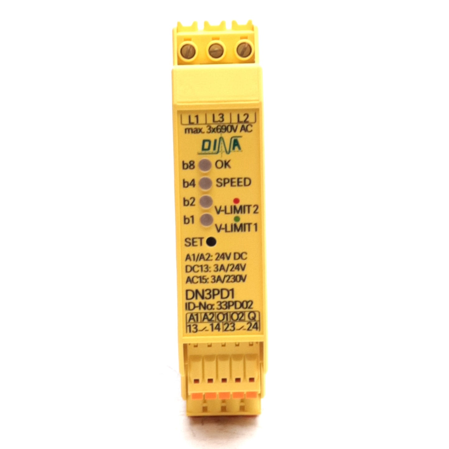 New Dina DN3PD1 Speed Monitoring Module, 1 or 3 Phase Motors, 24VDC/240VAC, DIN Rail