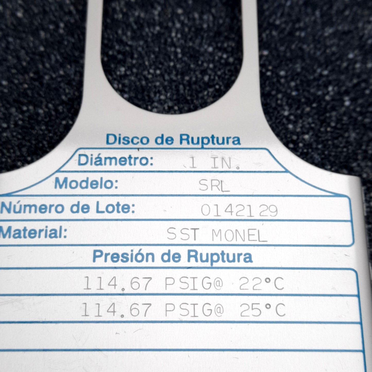 New Fike SRL Rupture Disc, ø1in, SST MONEL, 114.67PSIG @ 22°C/25°C Burst Pressure