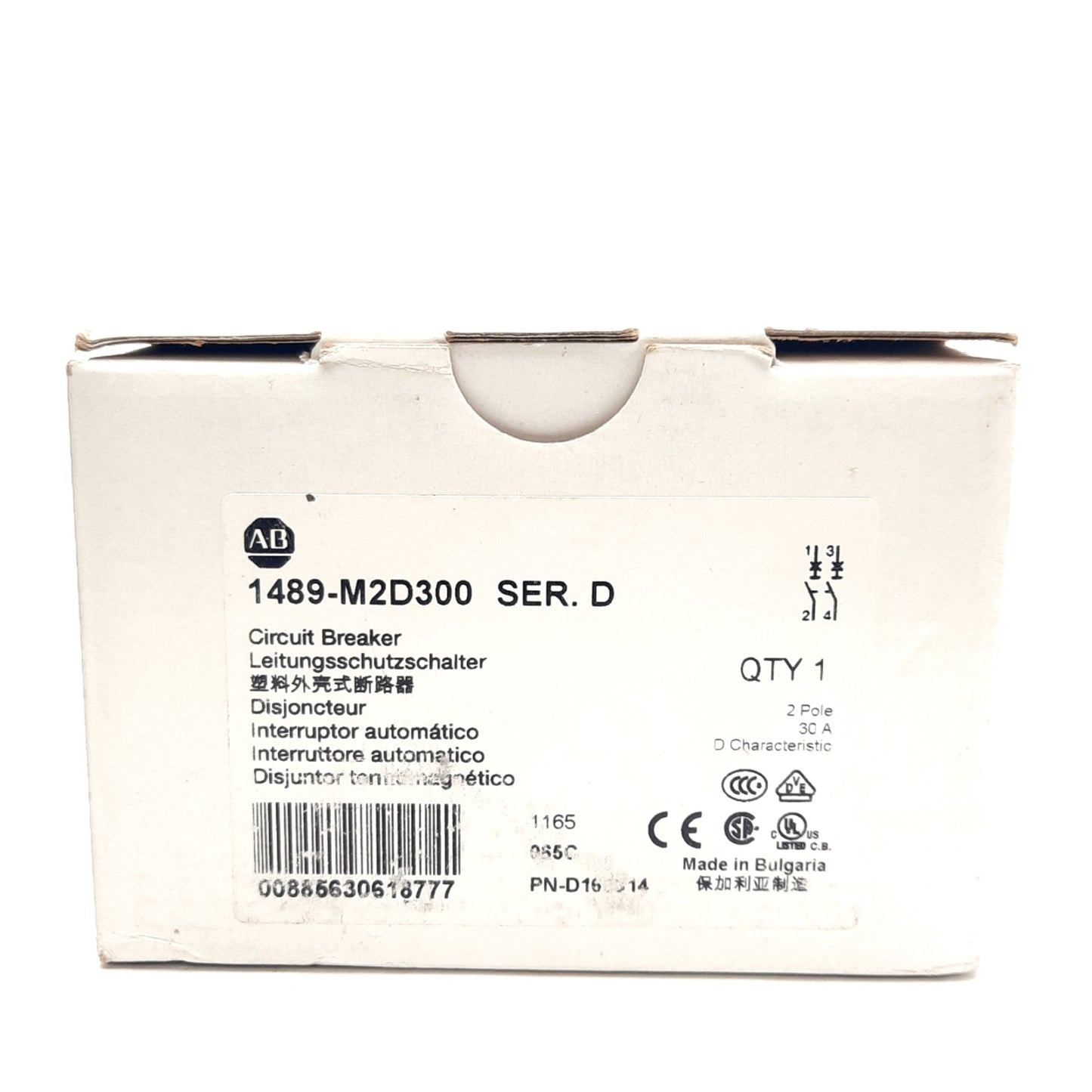 New Allen Bradley 1489-M2D300 Circuit Breaker Voltage: 480Y/277V AC, 2 Pole, 30A