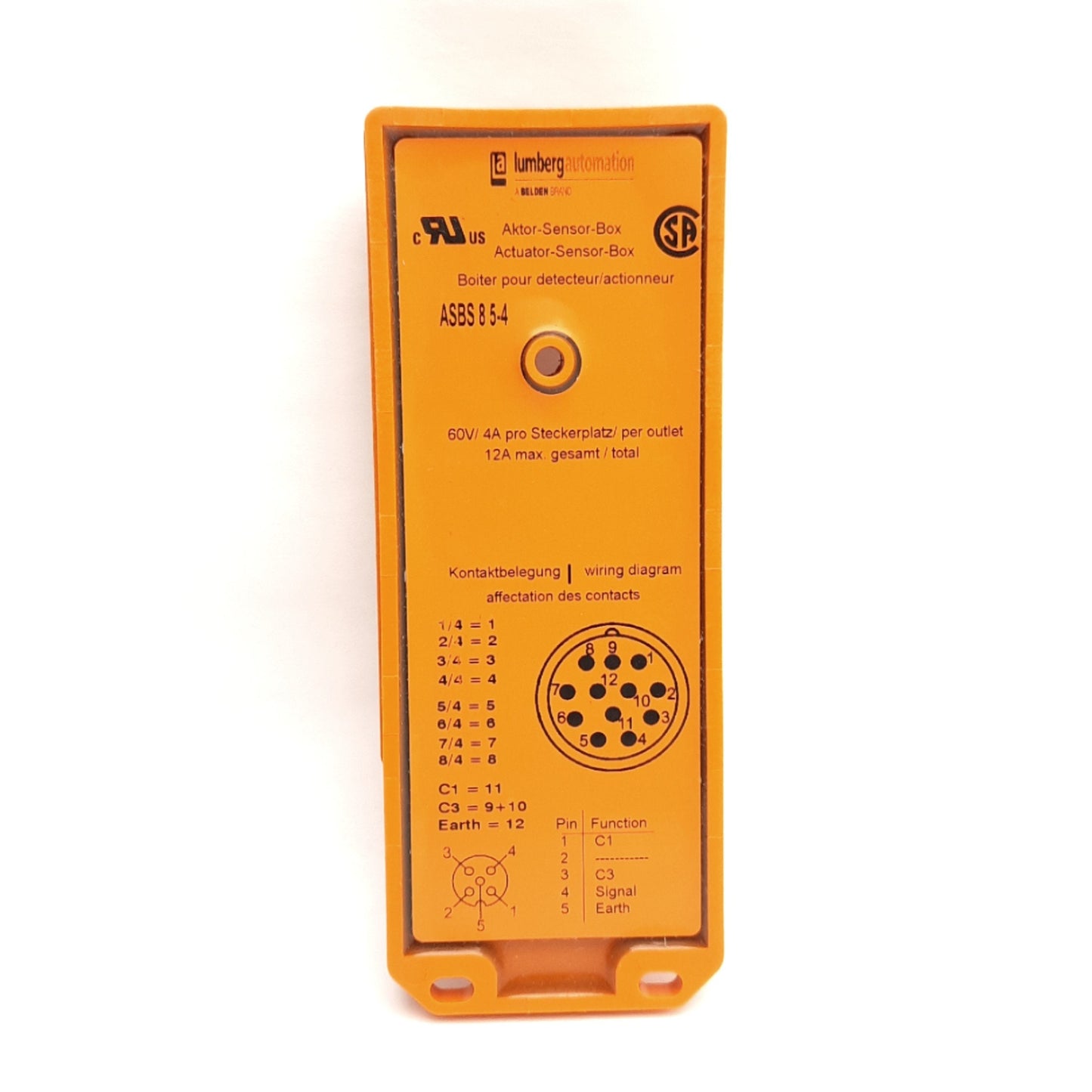 New – Open box Lumberg Automation ASBS85-4 11129 Distribution Box, 8-Port, M23/M12, 60V 4A