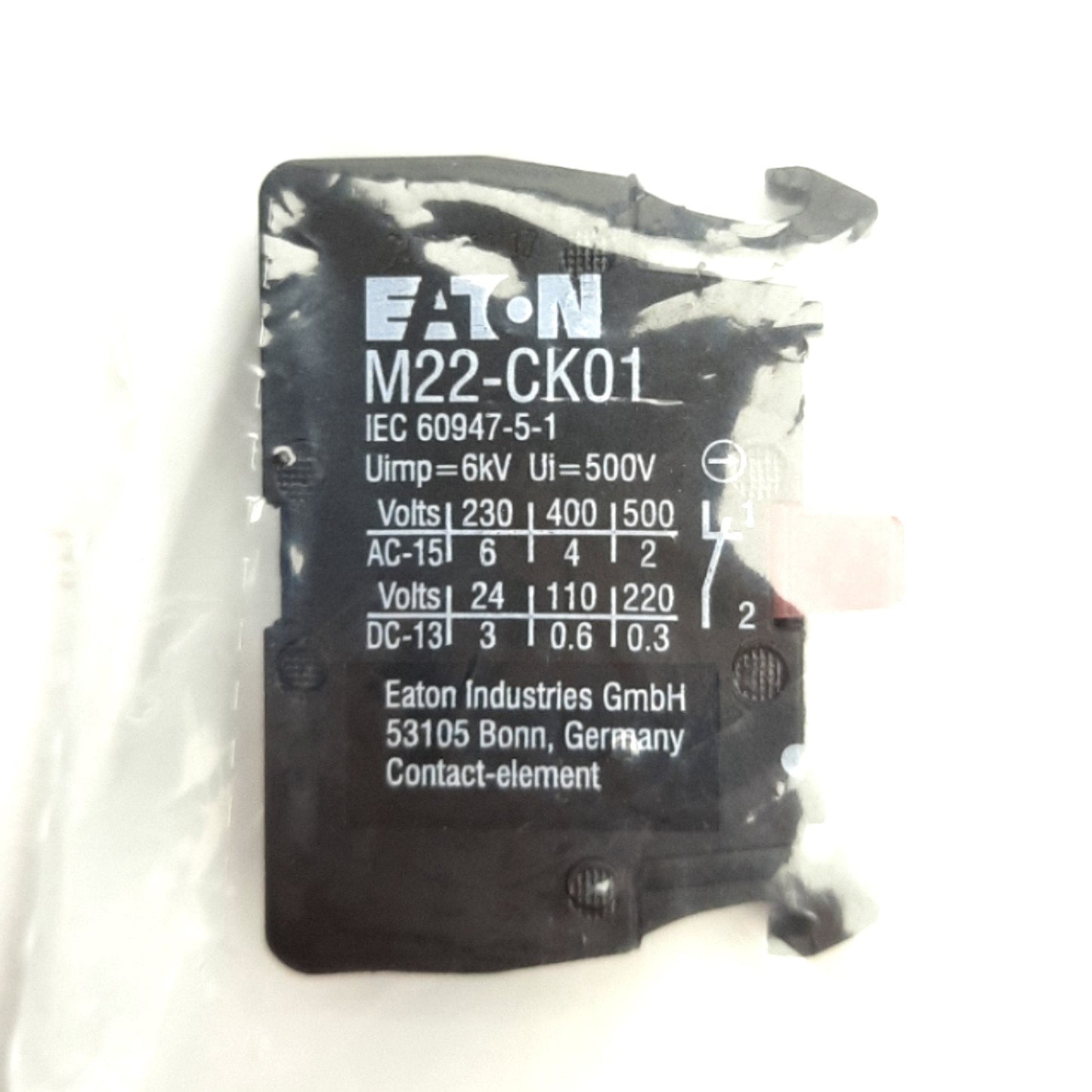 New Lot of 9 Eaton M22-CK01 Pushbutton Contact Blocks, 1NC, 22mm, 600VAC/125VDC