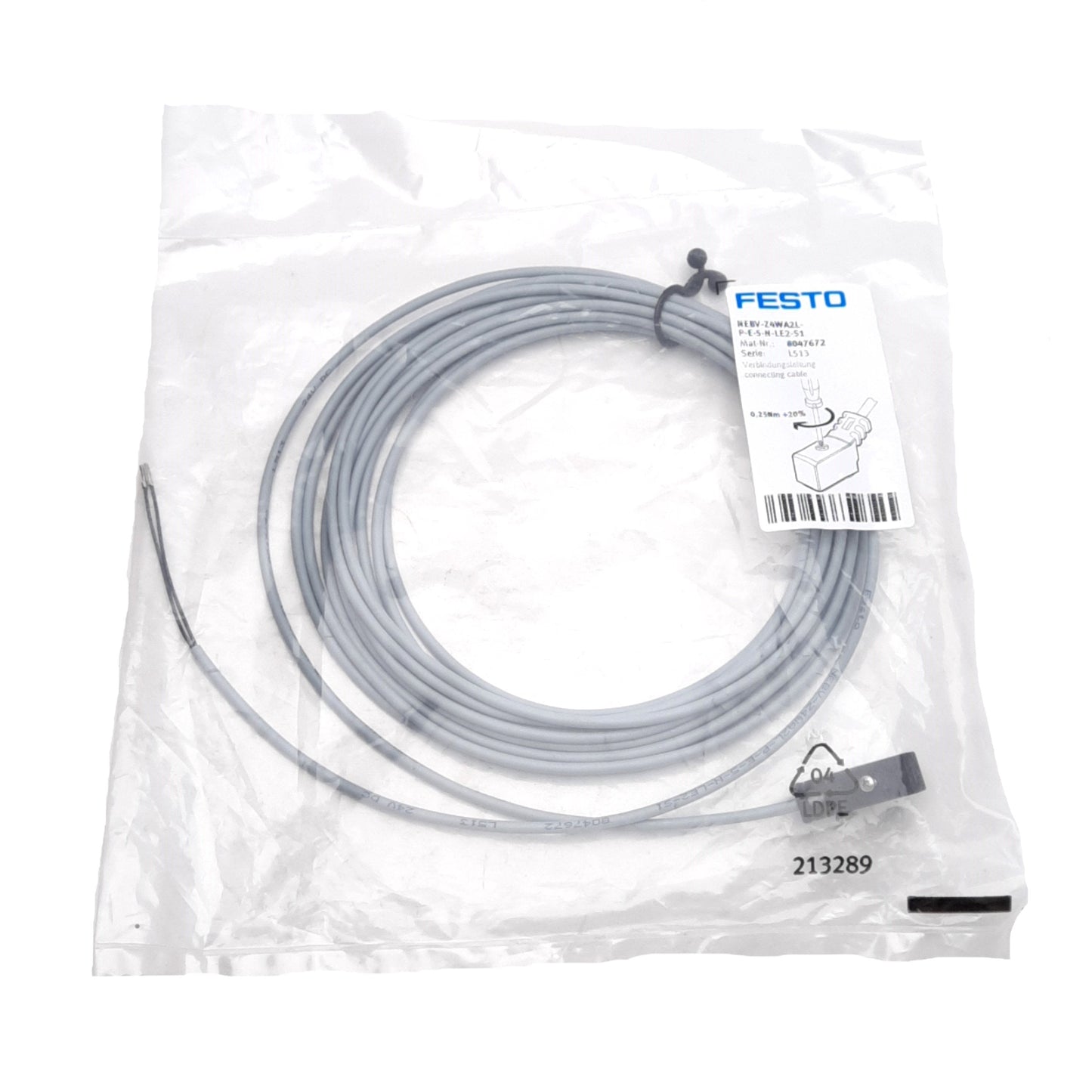New Festo NEBV-Z4WA2L-P-E-5-N-LE2-S1 Connecting Cable, ZC 2/2 to 2-Wire, 24VDC, 5m