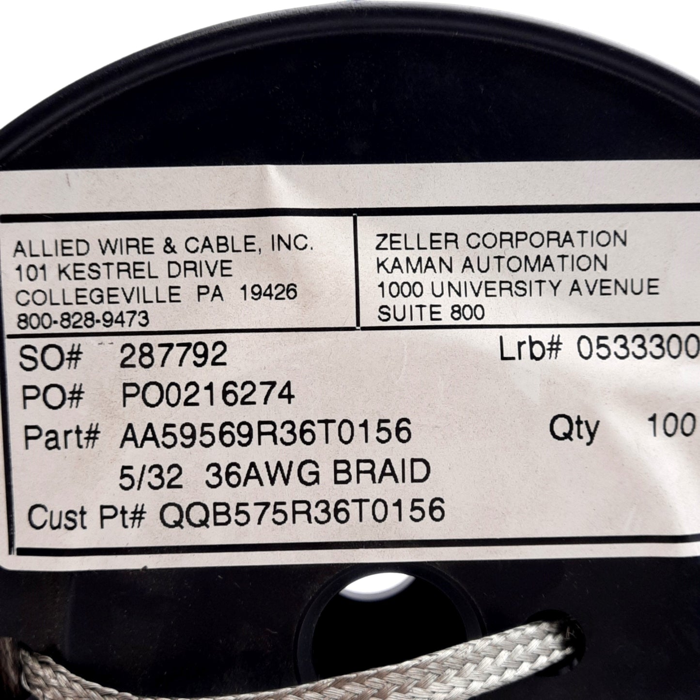 New AWC AA59569R36T0156 Tubular Braid Grounding Strap, 35.5A, 12AWG, 100ft