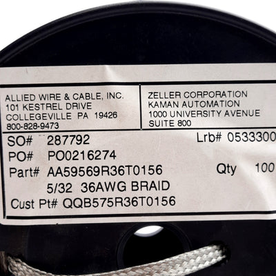 New AWC AA59569R36T0156 Tubular Braid Grounding Strap, 35.5A, 12AWG, 100ft