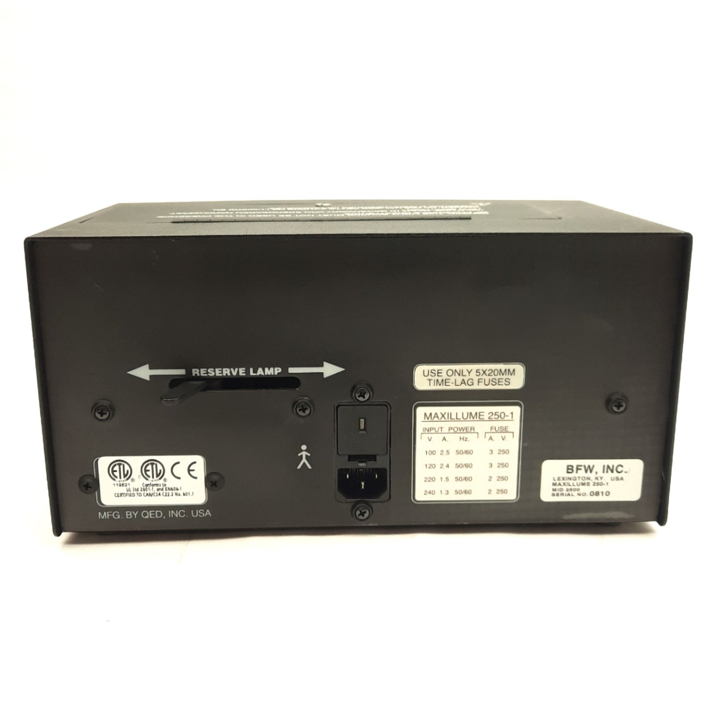 Used BFW 250-1 Maxillume Dual Lamp Fiber Optic Light Source 100/120VAC, Single Turret